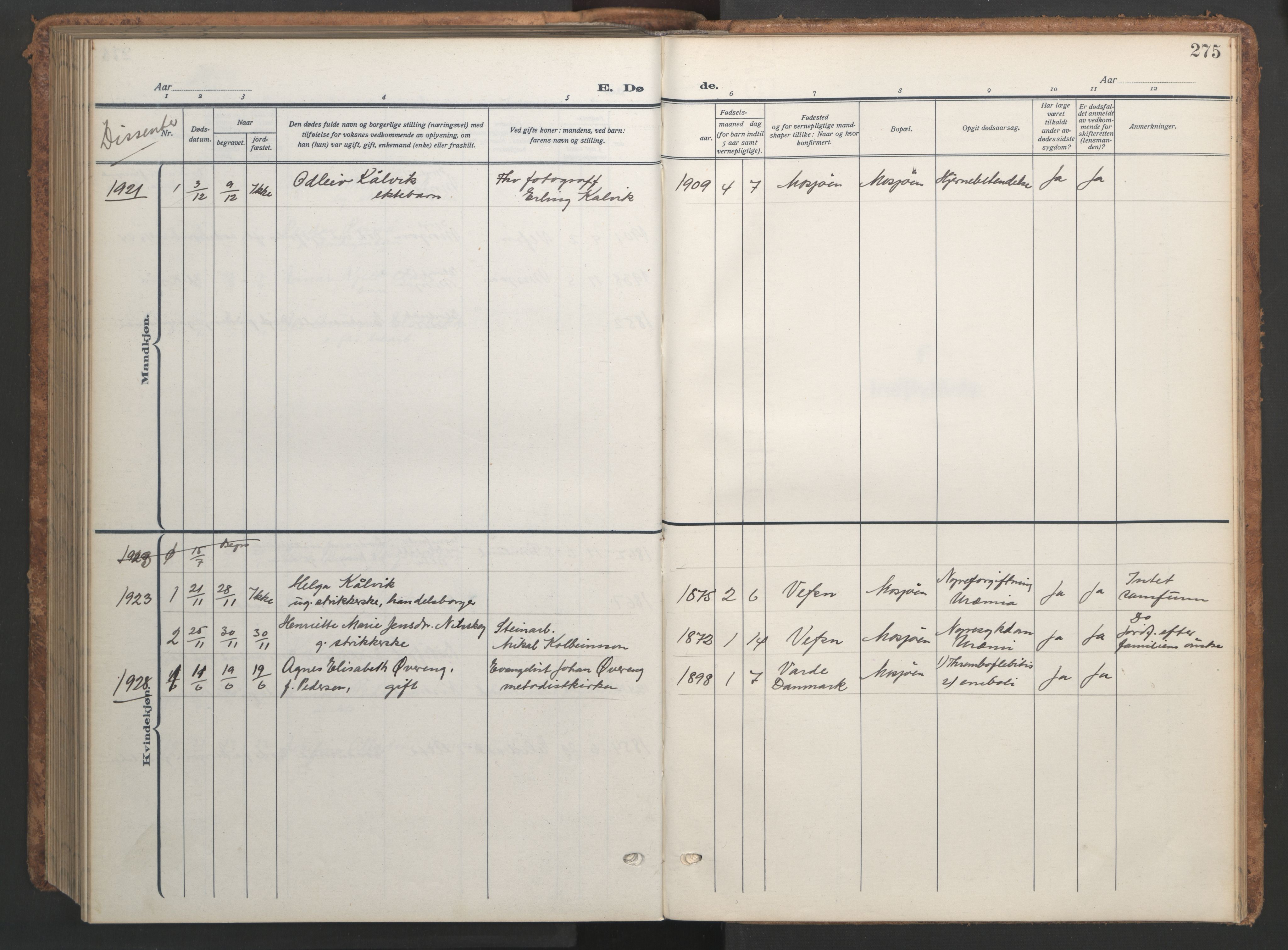 Ministerialprotokoller, klokkerbøker og fødselsregistre - Nordland, SAT/A-1459/820/L0303: Parish register (copy) no. 820C05, 1917-1952, p. 275