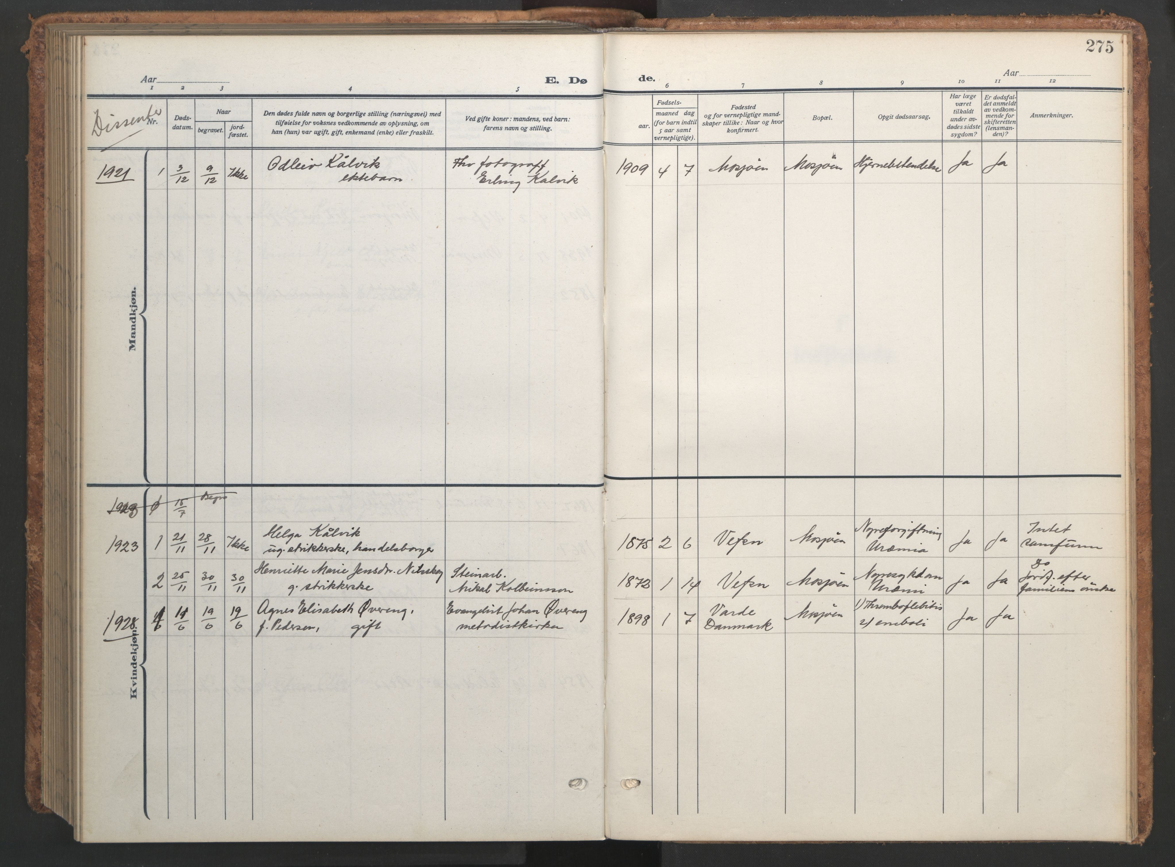 Ministerialprotokoller, klokkerbøker og fødselsregistre - Nordland, AV/SAT-A-1459/820/L0303: Parish register (copy) no. 820C05, 1917-1952, p. 275