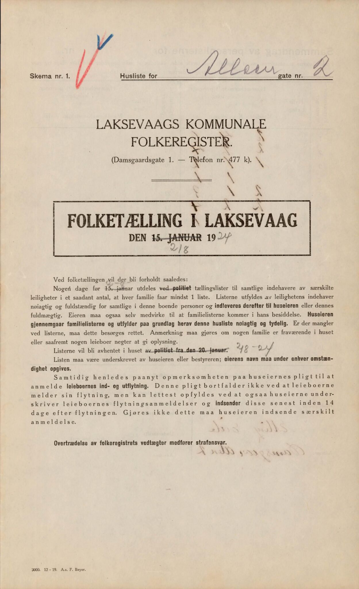 Laksevåg kommune. Folkeregisteret, BBA/A-1586/E/Ea/L0009: Folketellingskjema 1924, 1924