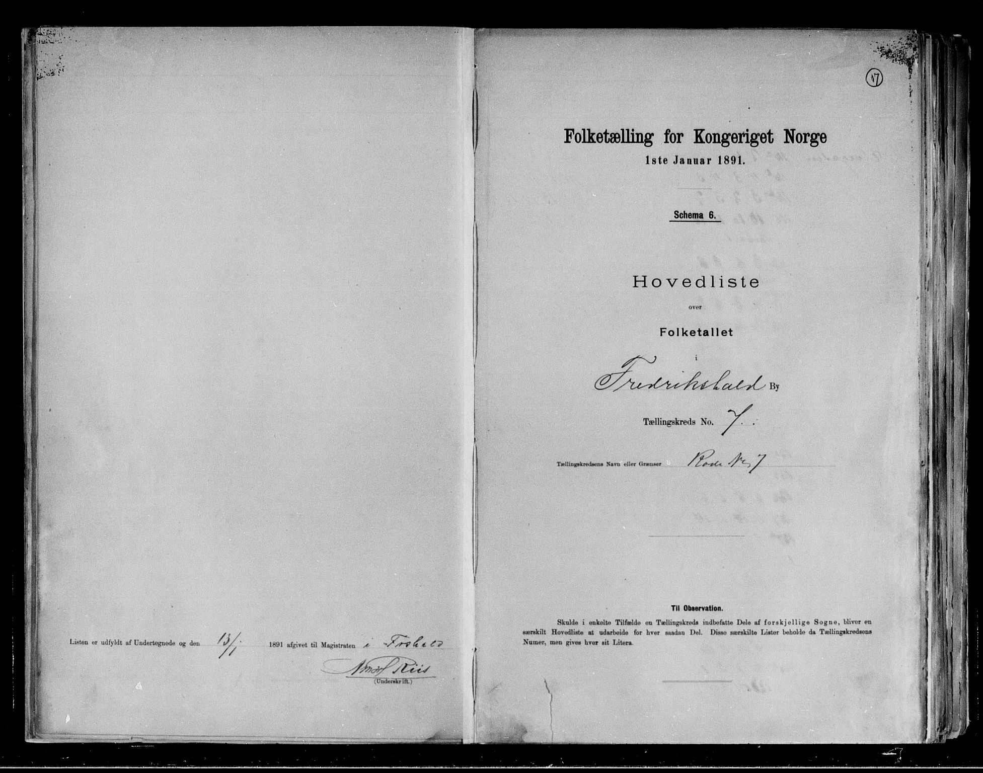 RA, 1891 census for 0101 Fredrikshald, 1891, p. 17