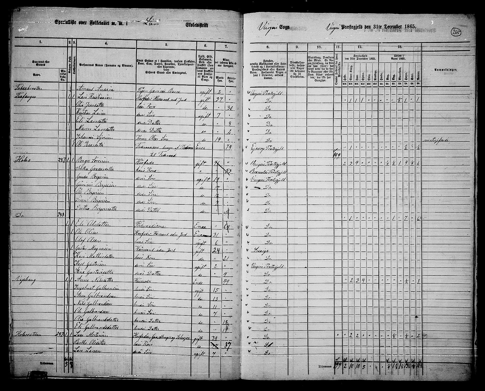 RA, 1865 census for Vinger/Vinger og Austmarka, 1865, p. 241