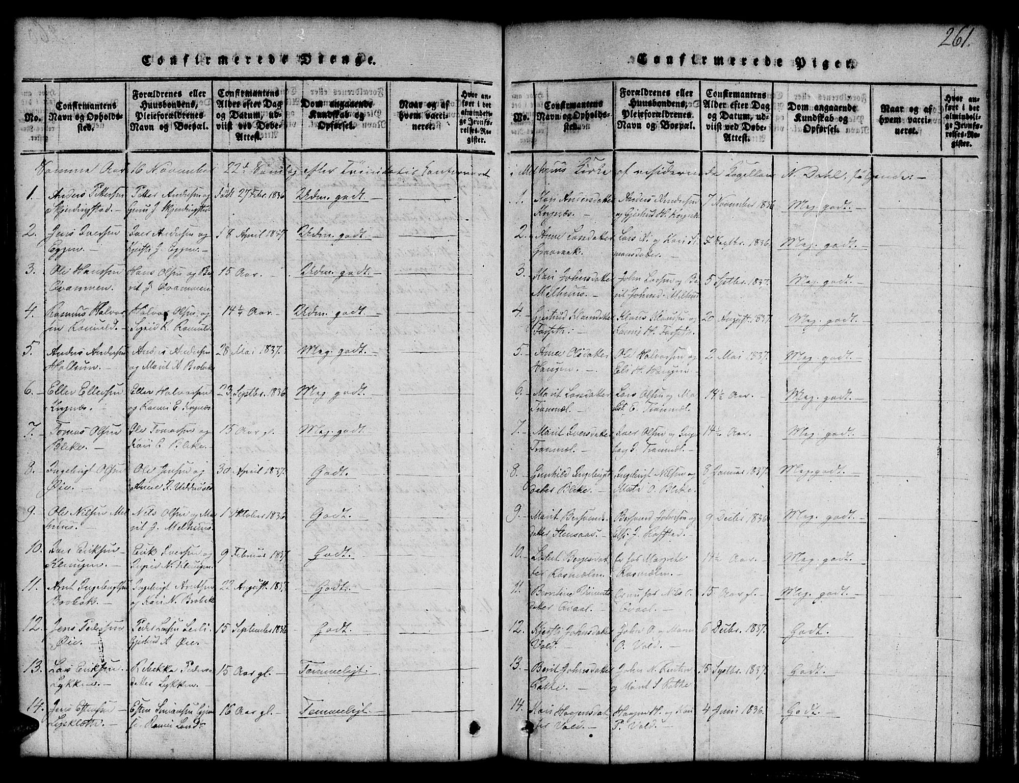 Ministerialprotokoller, klokkerbøker og fødselsregistre - Sør-Trøndelag, SAT/A-1456/691/L1092: Parish register (copy) no. 691C03, 1816-1852, p. 261
