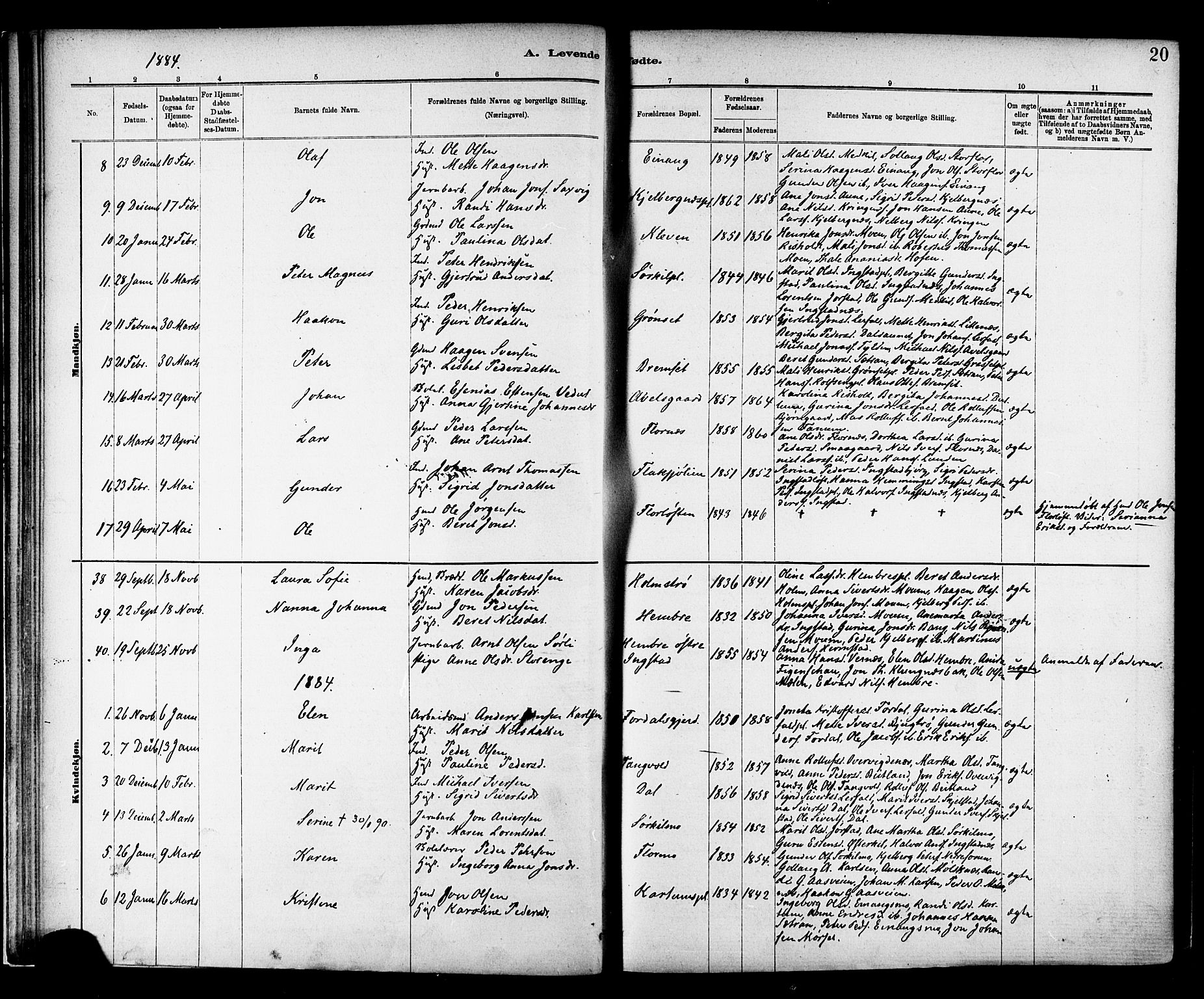 Ministerialprotokoller, klokkerbøker og fødselsregistre - Nord-Trøndelag, SAT/A-1458/703/L0030: Parish register (official) no. 703A03, 1880-1892, p. 20