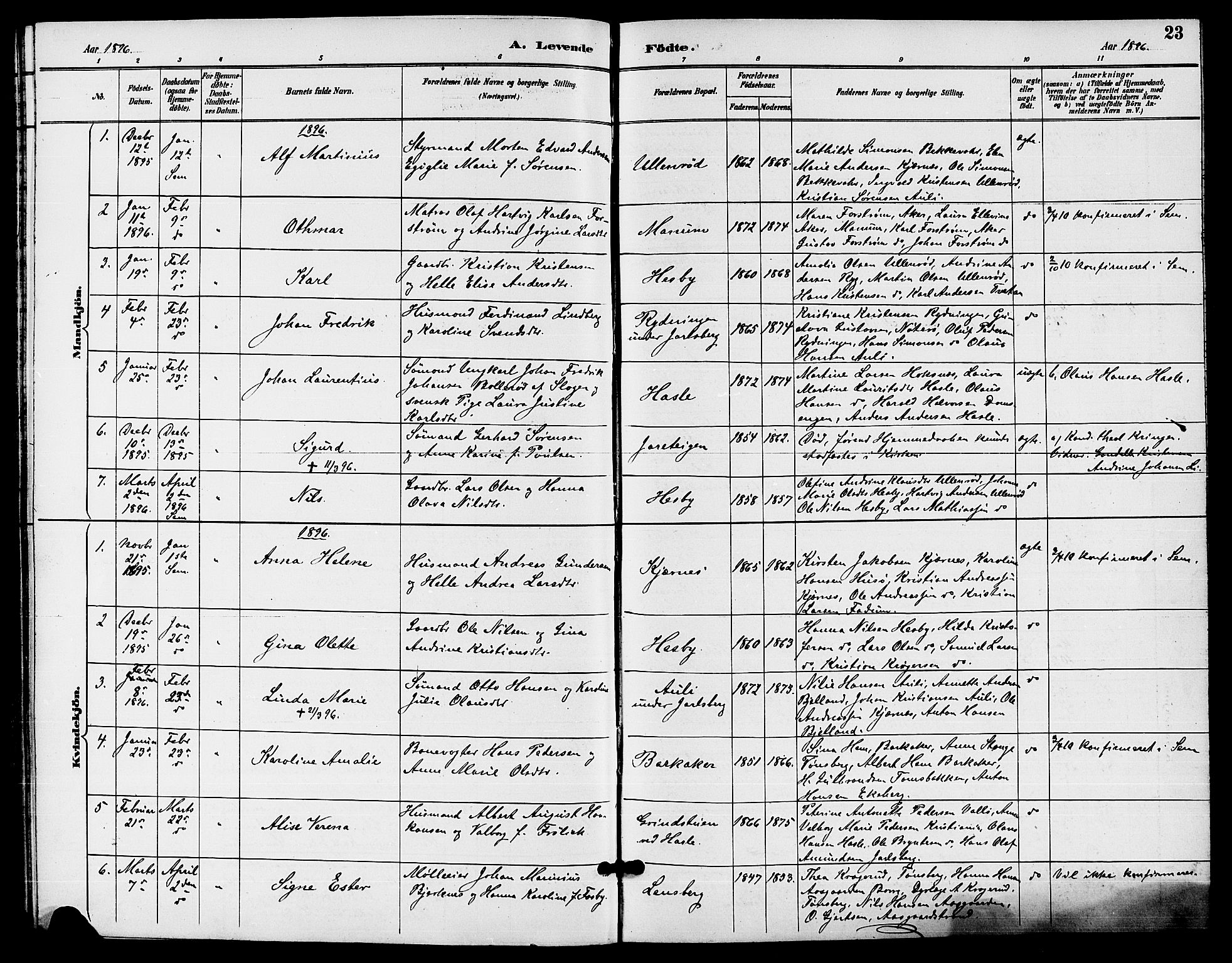 Sem kirkebøker, AV/SAKO-A-5/G/Ga/L0006: Parish register (copy) no. I 6, 1890-1908, p. 23