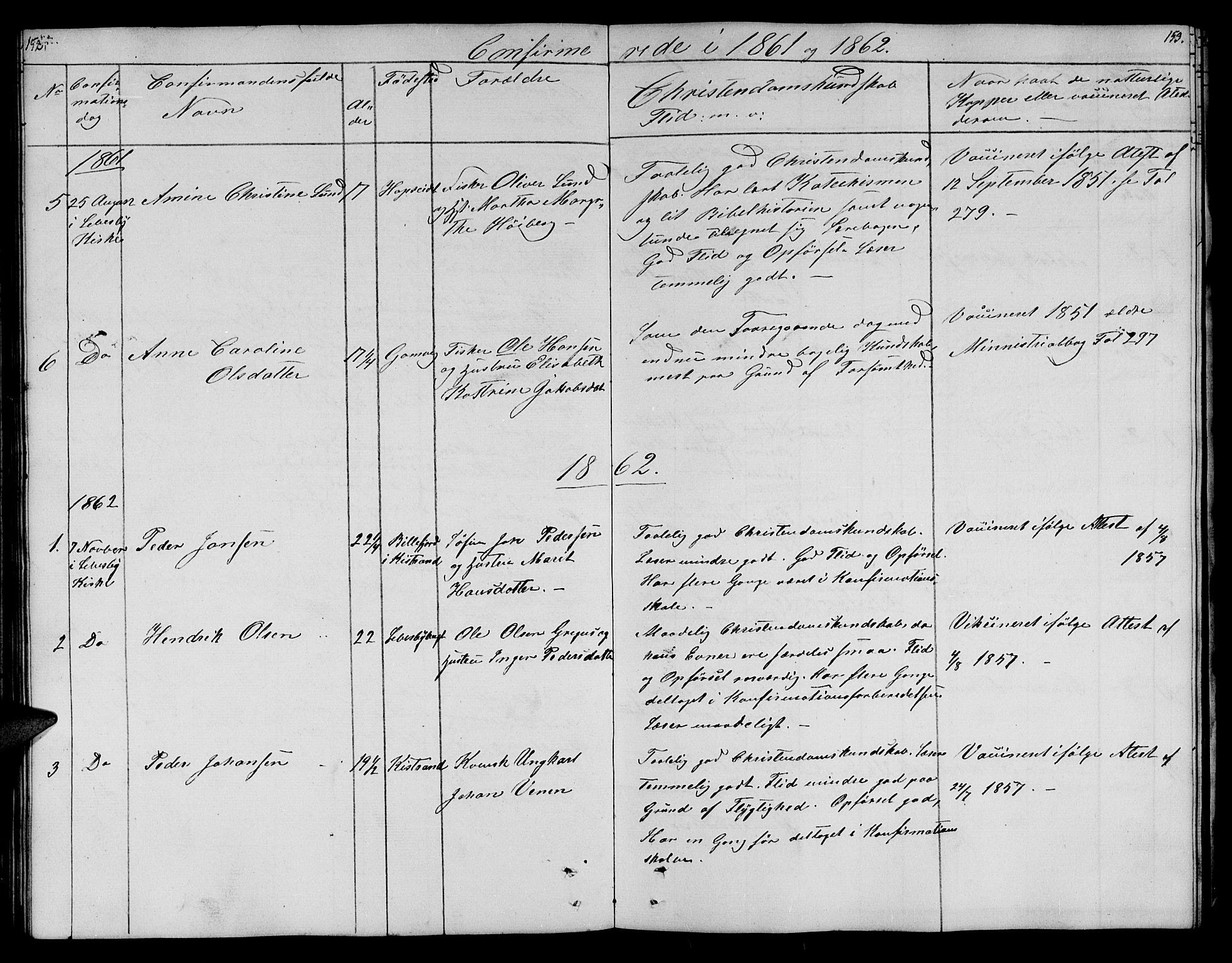 Lebesby sokneprestkontor, SATØ/S-1353/H/Hb/L0001klokker: Parish register (copy) no. 1, 1846-1862, p. 152-153