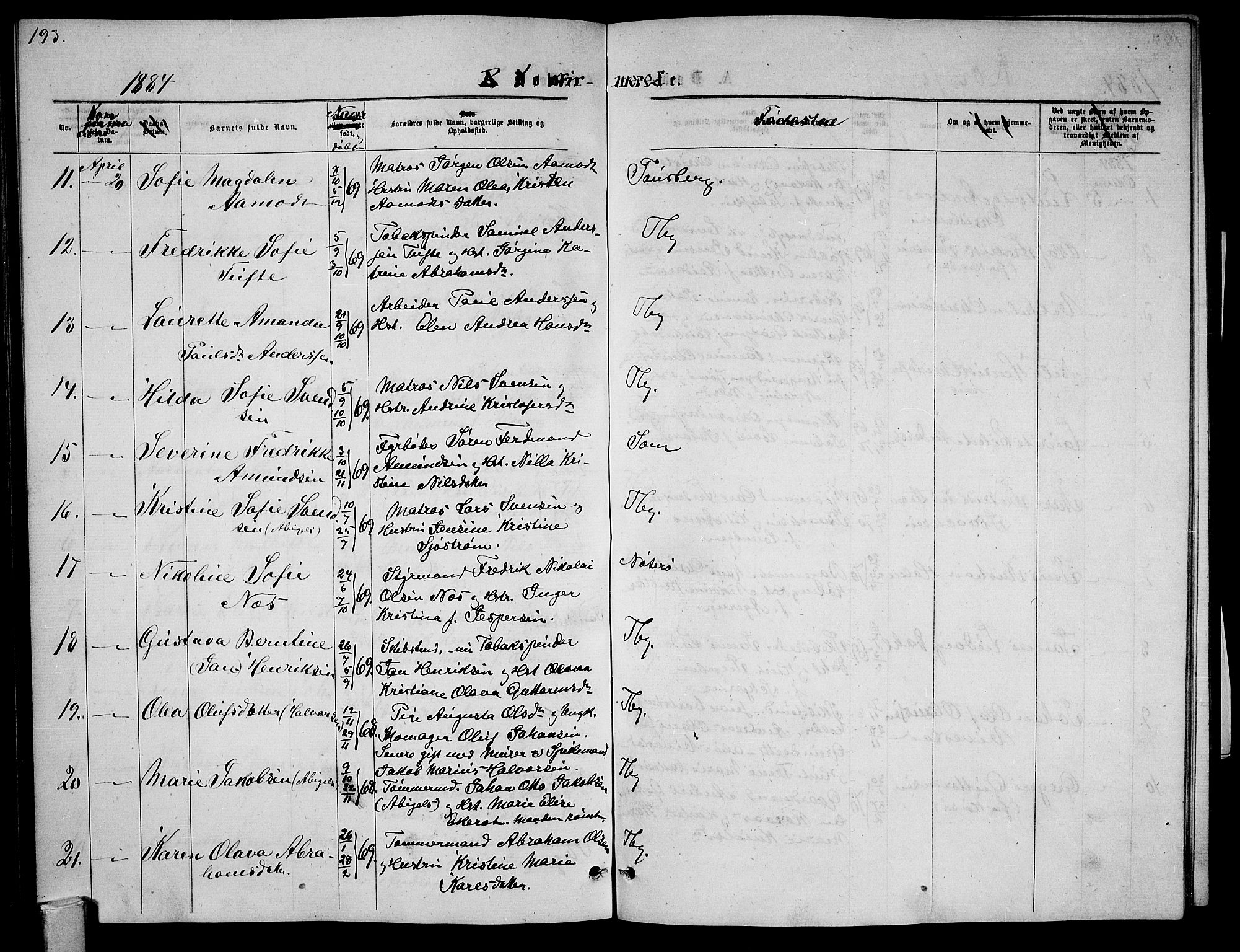 Tønsberg kirkebøker, AV/SAKO-A-330/G/Ga/L0005: Parish register (copy) no. 5, 1875-1885, p. 193