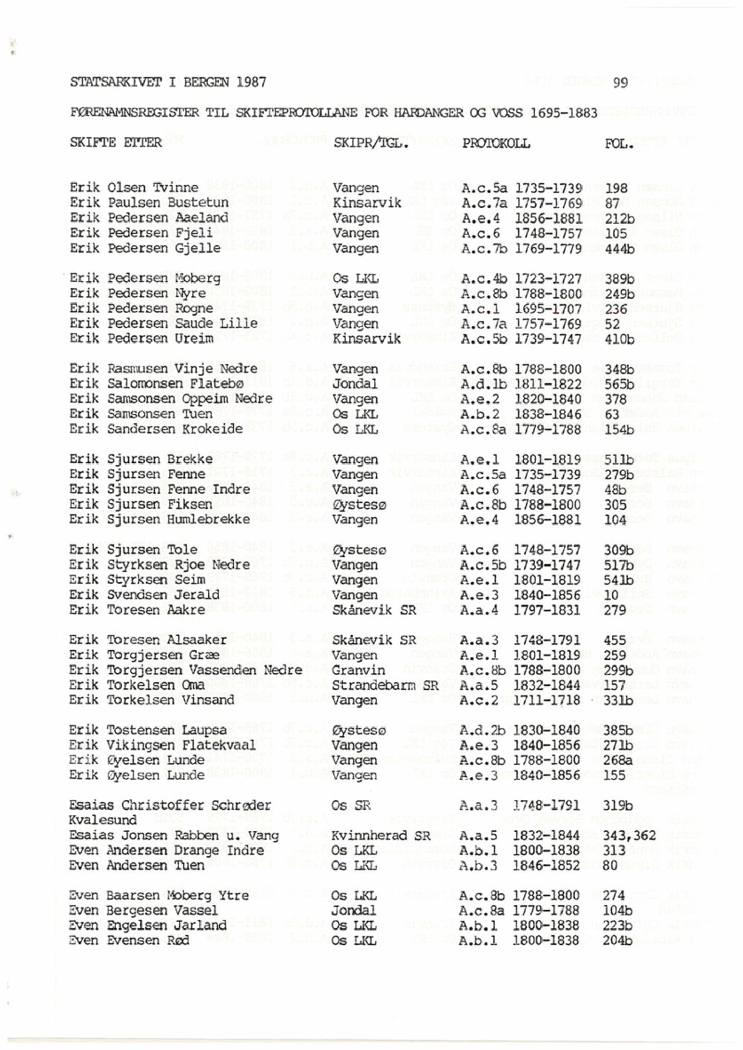 Hardanger og Voss sorenskriveri, AV/SAB-A-2501/4, 1695-1883, p. 99