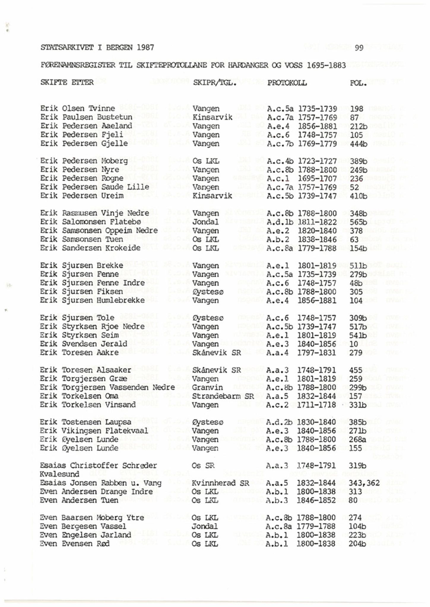 Hardanger og Voss sorenskriveri, SAB/A-2501/4, 1695-1883, p. 99