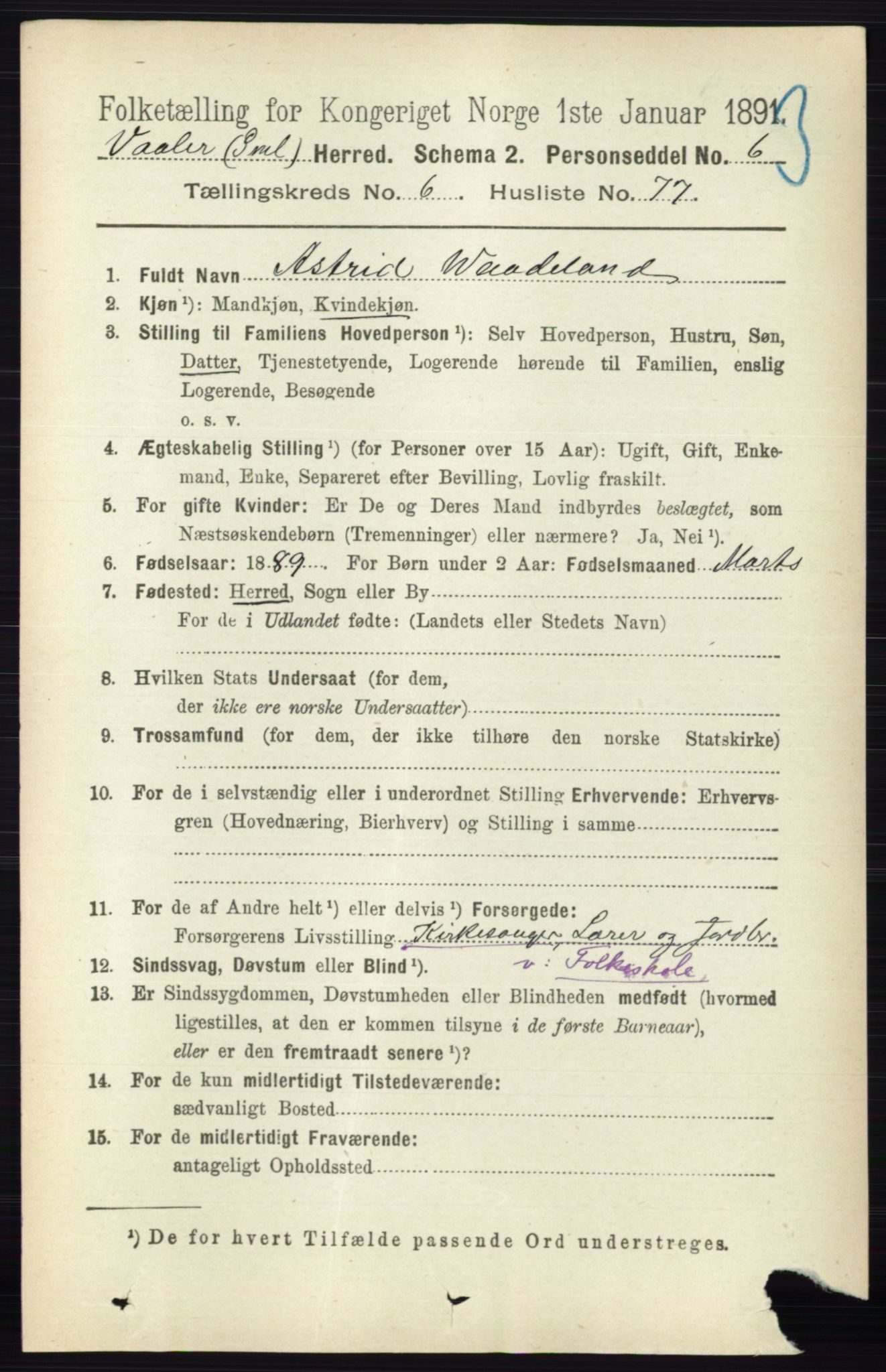 RA, 1891 census for 0137 Våler, 1891, p. 2794