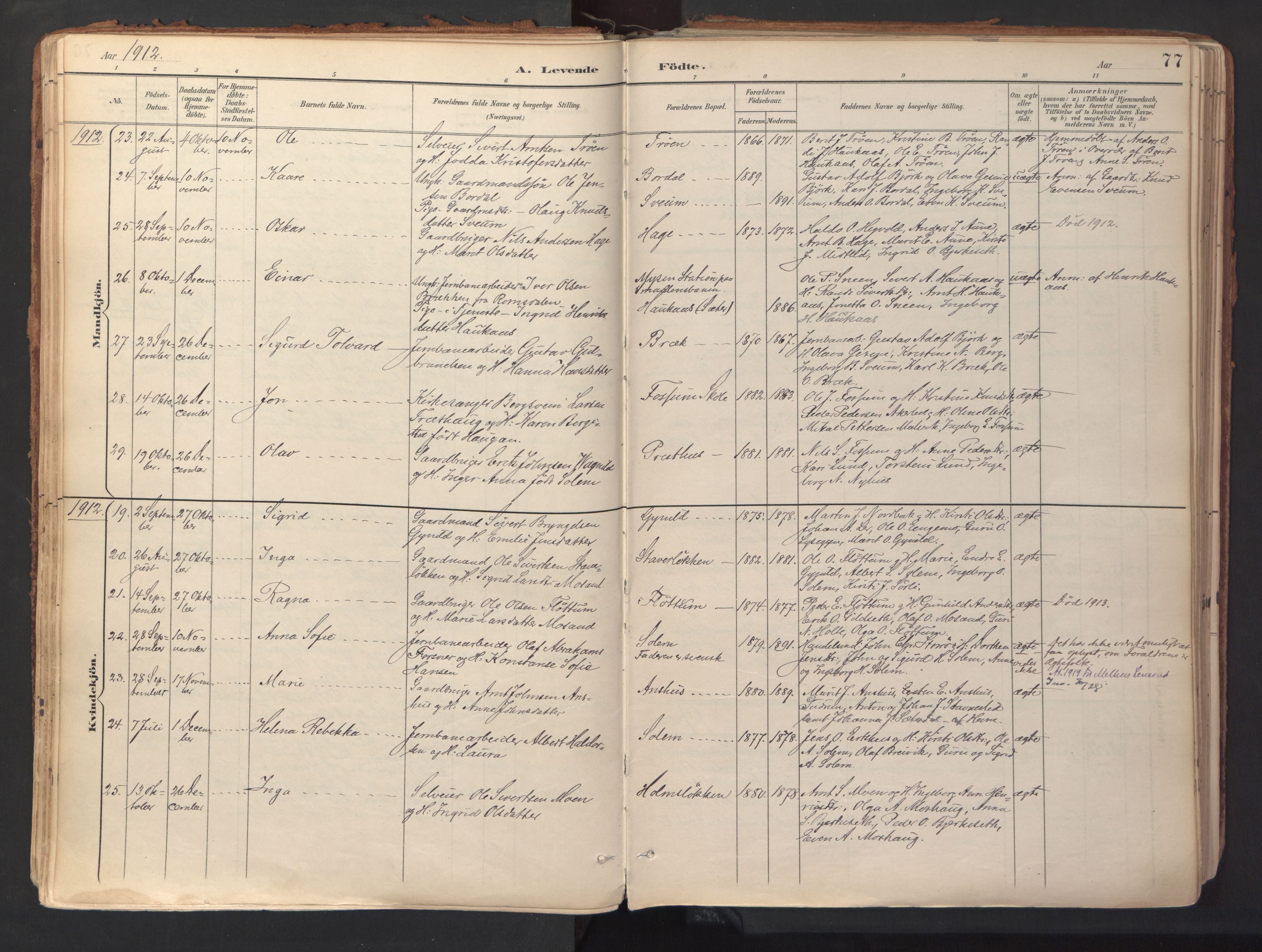 Ministerialprotokoller, klokkerbøker og fødselsregistre - Sør-Trøndelag, SAT/A-1456/689/L1041: Parish register (official) no. 689A06, 1891-1923, p. 77