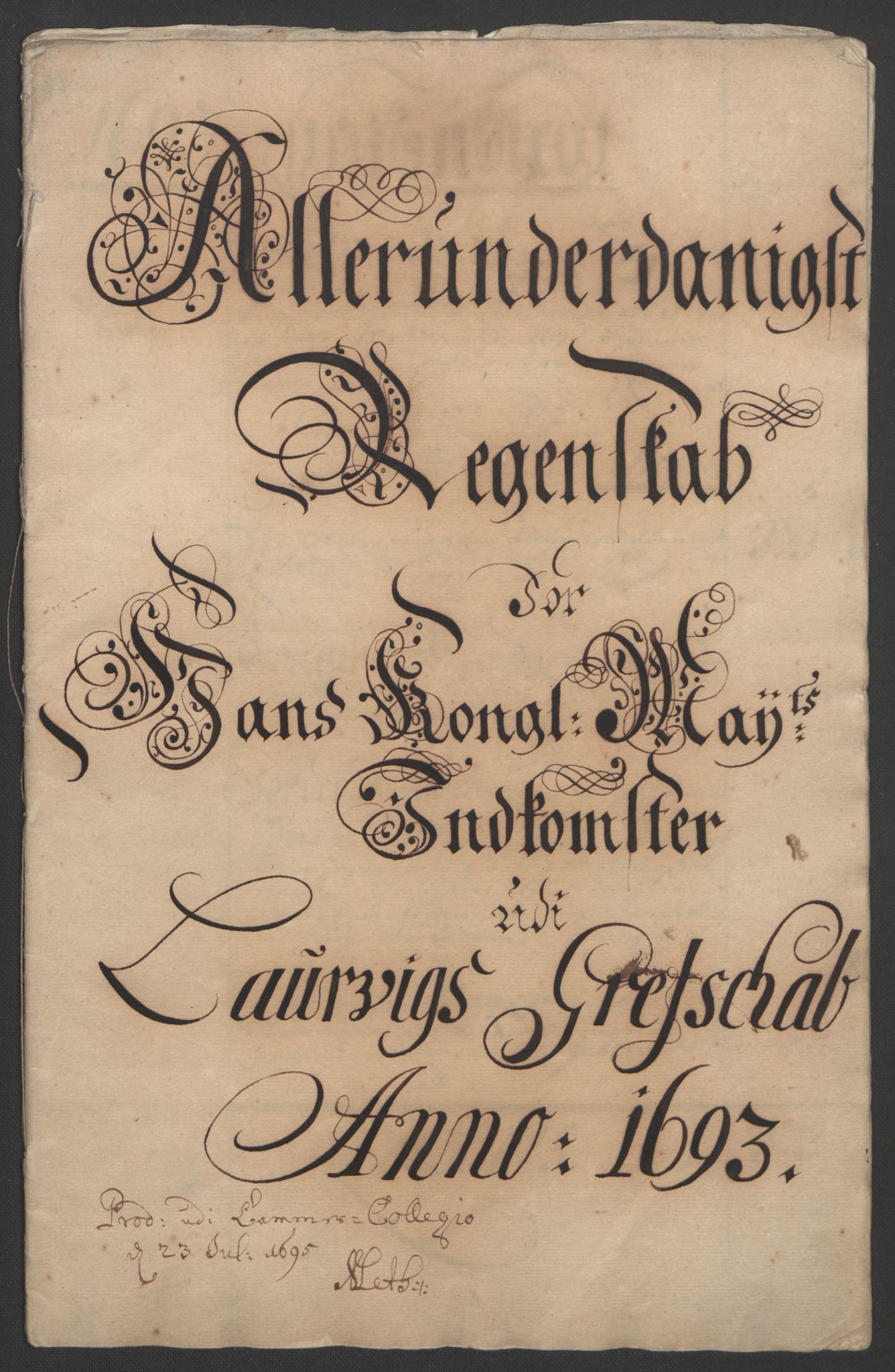 Rentekammeret inntil 1814, Reviderte regnskaper, Fogderegnskap, RA/EA-4092/R33/L1974: Fogderegnskap Larvik grevskap, 1693-1695, p. 3