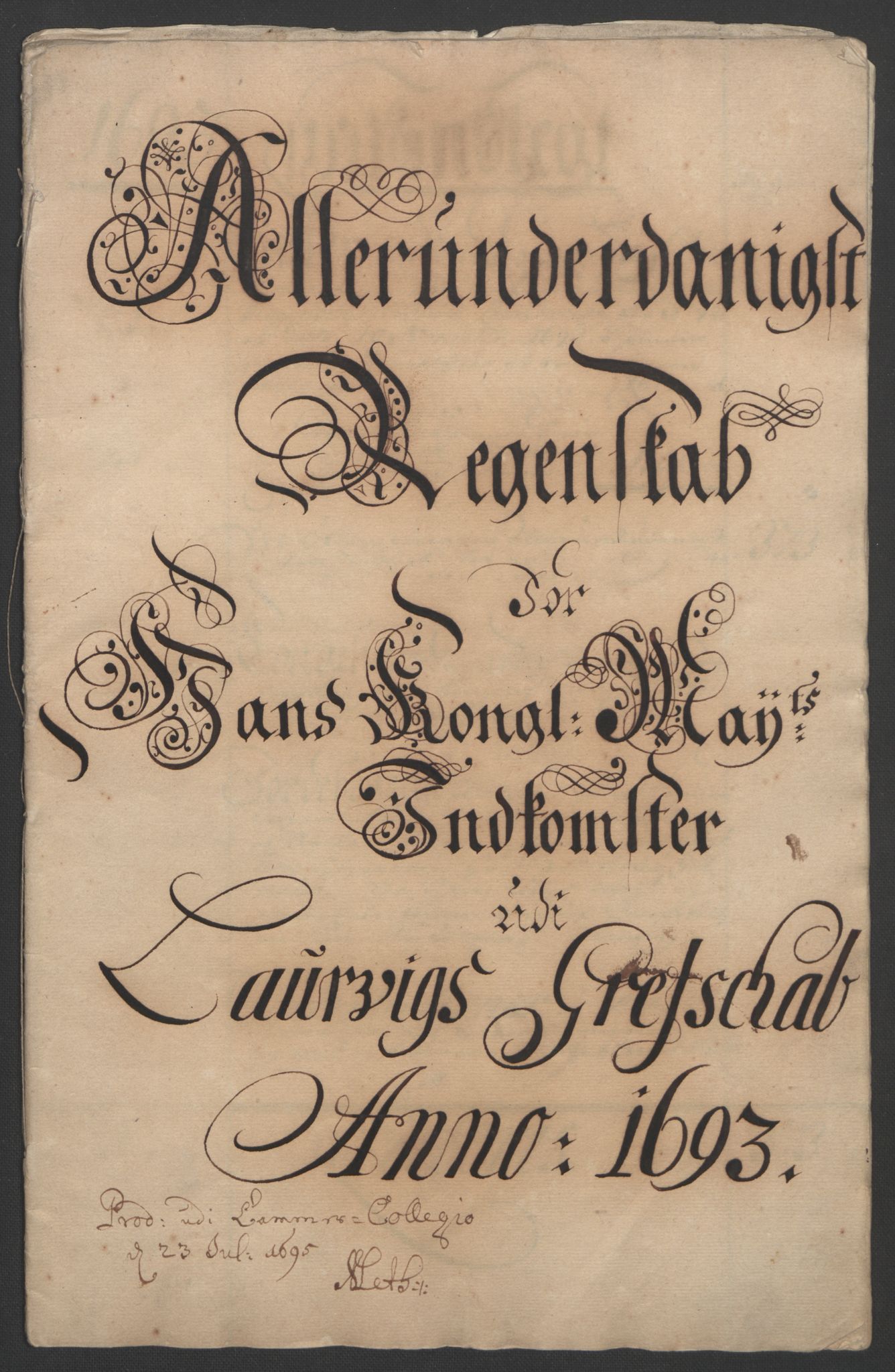 Rentekammeret inntil 1814, Reviderte regnskaper, Fogderegnskap, AV/RA-EA-4092/R33/L1974: Fogderegnskap Larvik grevskap, 1693-1695, p. 3