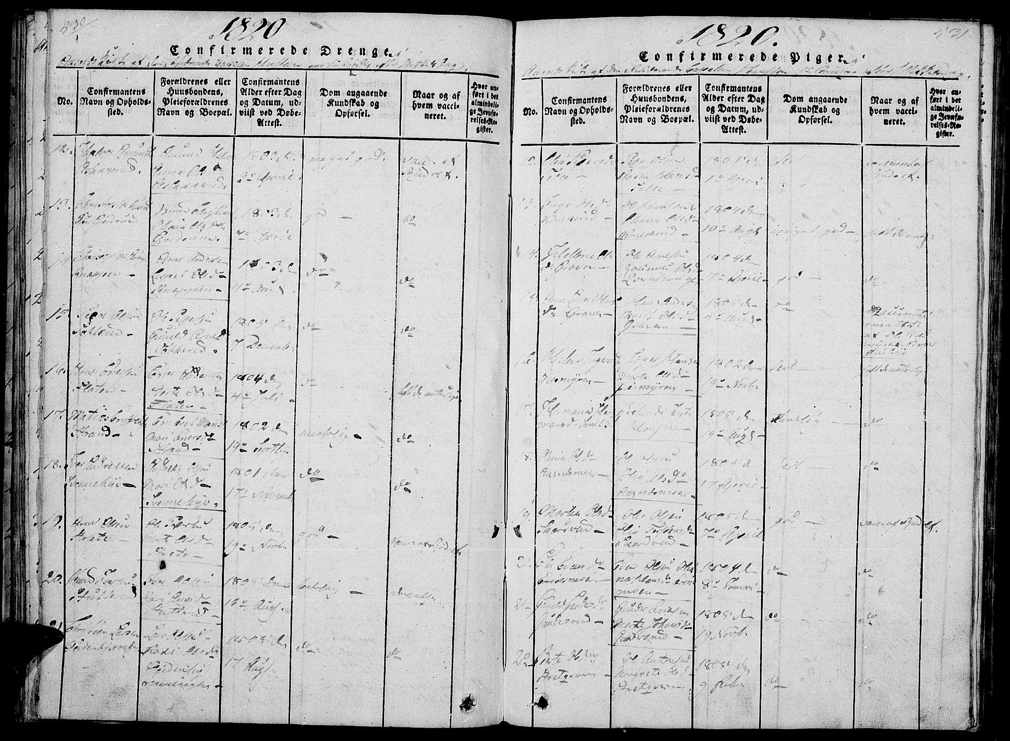 Hof prestekontor, AV/SAH-PREST-038/H/Ha/Haa/L0005: Parish register (official) no. 5, 1816-1822, p. 530-531