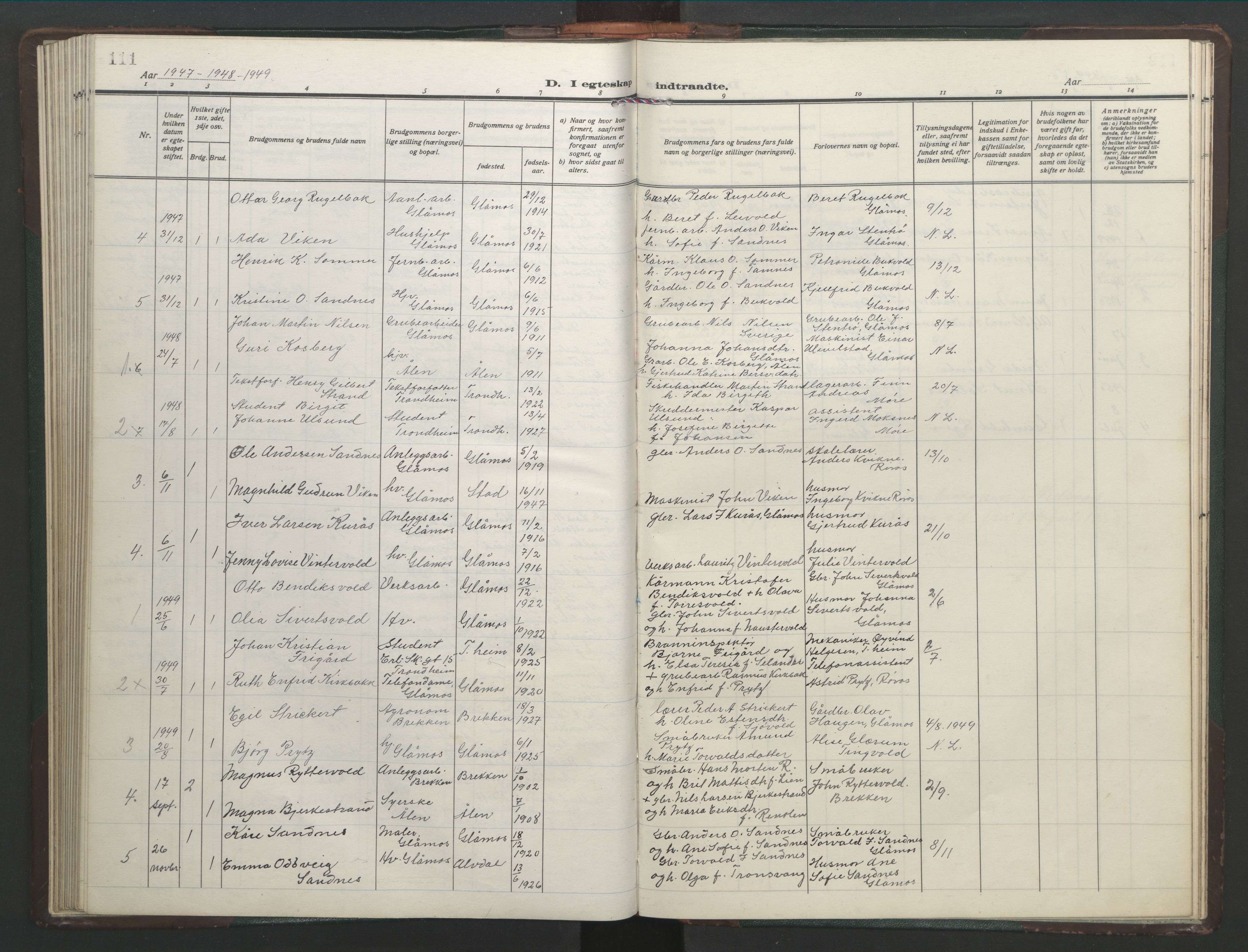 Ministerialprotokoller, klokkerbøker og fødselsregistre - Sør-Trøndelag, AV/SAT-A-1456/682/L0947: Parish register (copy) no. 682C01, 1926-1968, p. 111