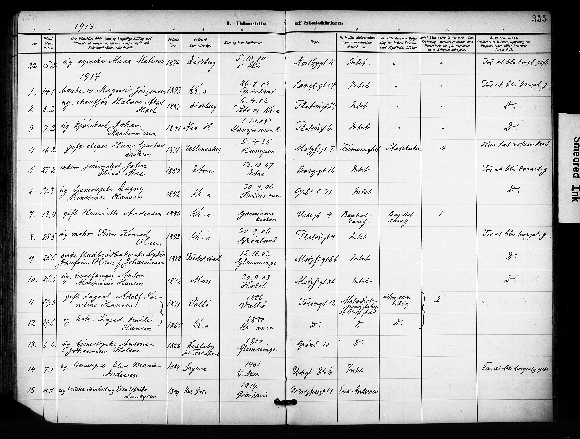 Grønland prestekontor Kirkebøker, SAO/A-10848/F/Fa/L0015: Parish register (official) no. 15, 1899-1919, p. 355