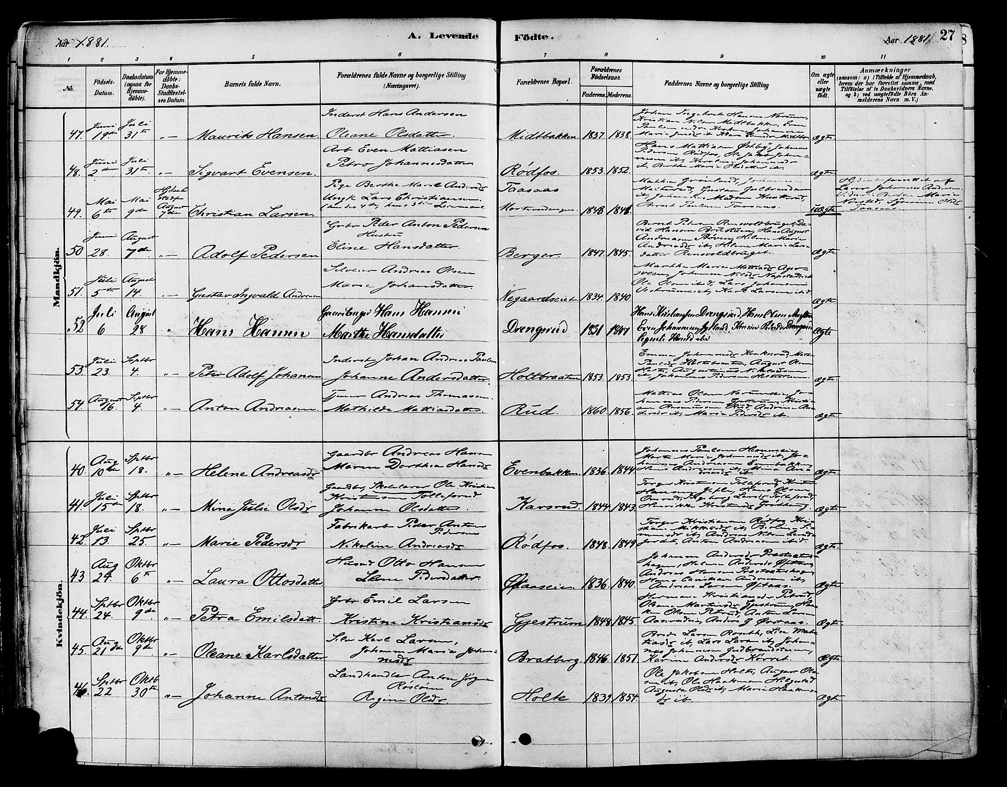 Vestre Toten prestekontor, SAH/PREST-108/H/Ha/Haa/L0009: Parish register (official) no. 9, 1878-1894, p. 27