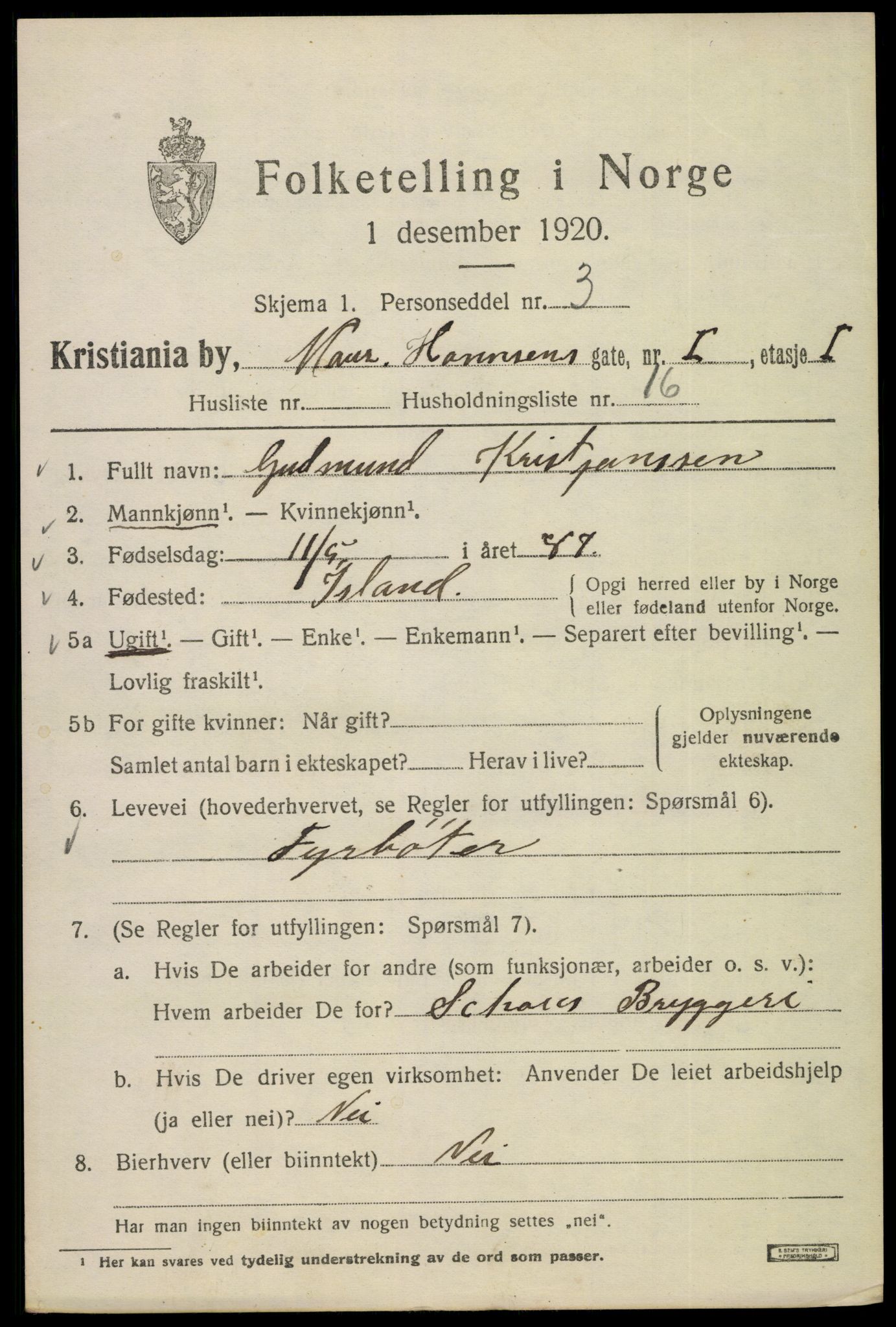 SAO, 1920 census for Kristiania, 1920, p. 392953