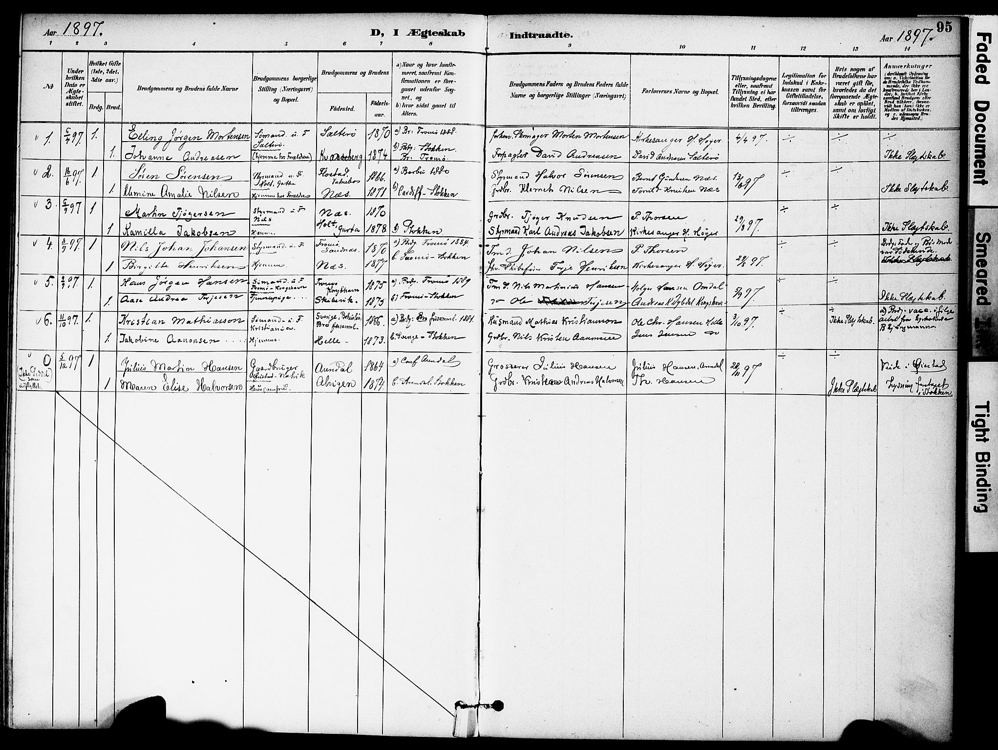 Austre Moland sokneprestkontor, AV/SAK-1111-0001/F/Fa/Fab/L0002: Parish register (official) no. A 2, 1894-1919, p. 95