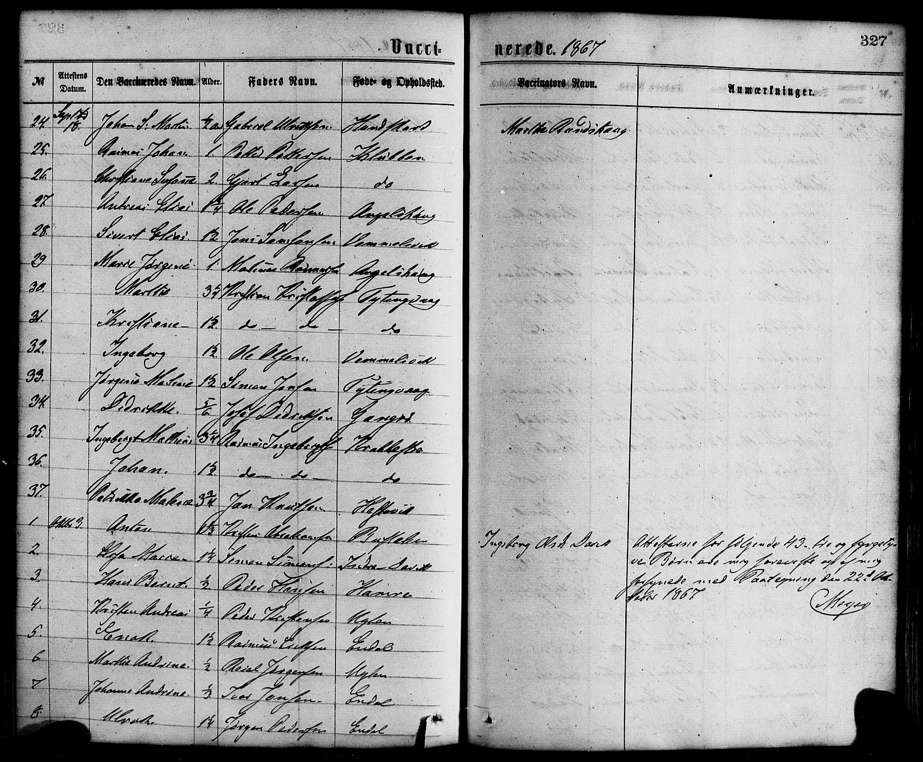 Davik sokneprestembete, AV/SAB-A-79701/H/Haa/Haaa/L0006: Parish register (official) no. A 6, 1867-1881, p. 327