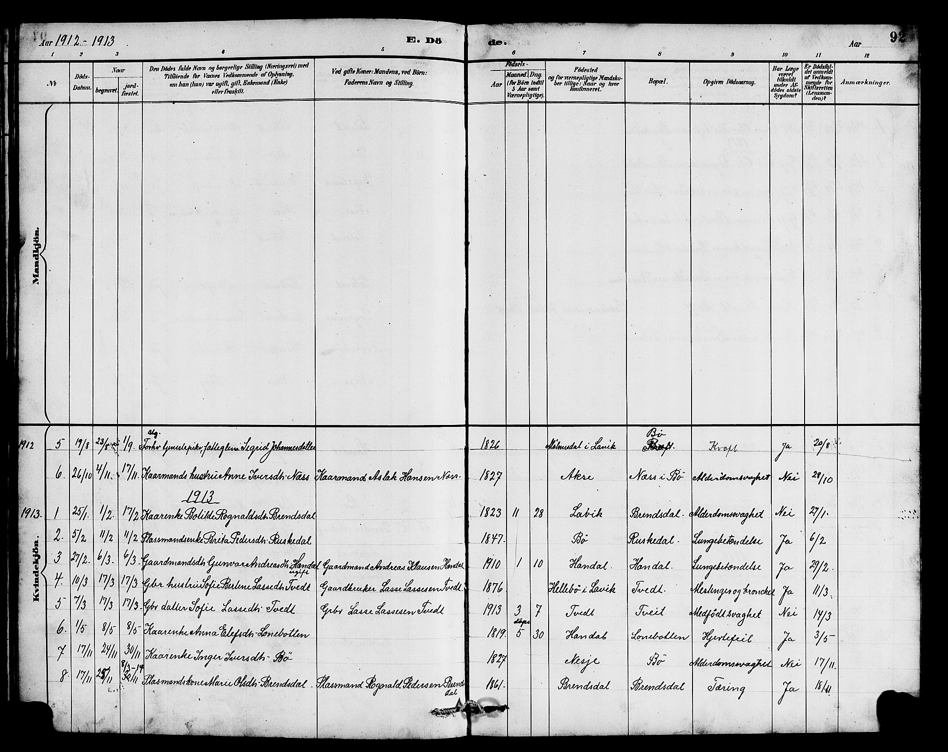 Hyllestad sokneprestembete, SAB/A-80401: Parish register (copy) no. B 2, 1889-1915, p. 92