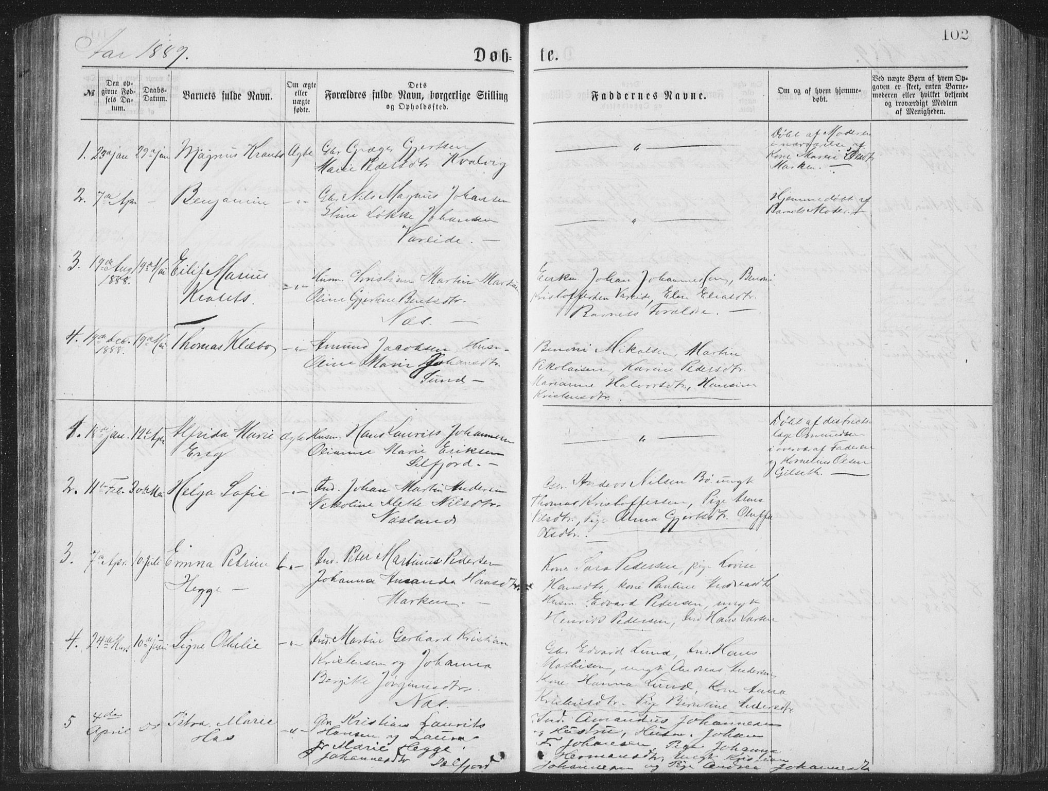 Ministerialprotokoller, klokkerbøker og fødselsregistre - Nordland, SAT/A-1459/885/L1213: Parish register (copy) no. 885C02, 1874-1892, p. 102