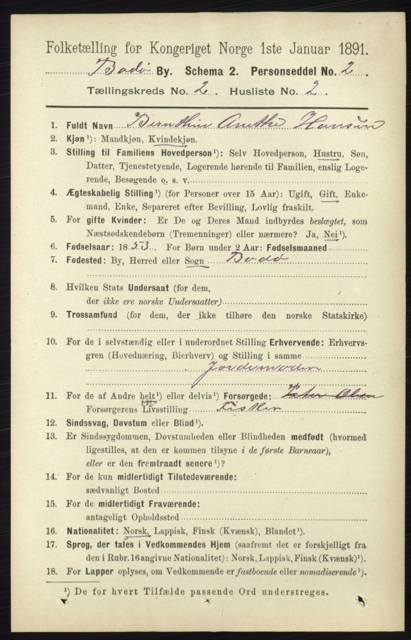 RA, 1891 census for 1804 Bodø, 1891, p. 996