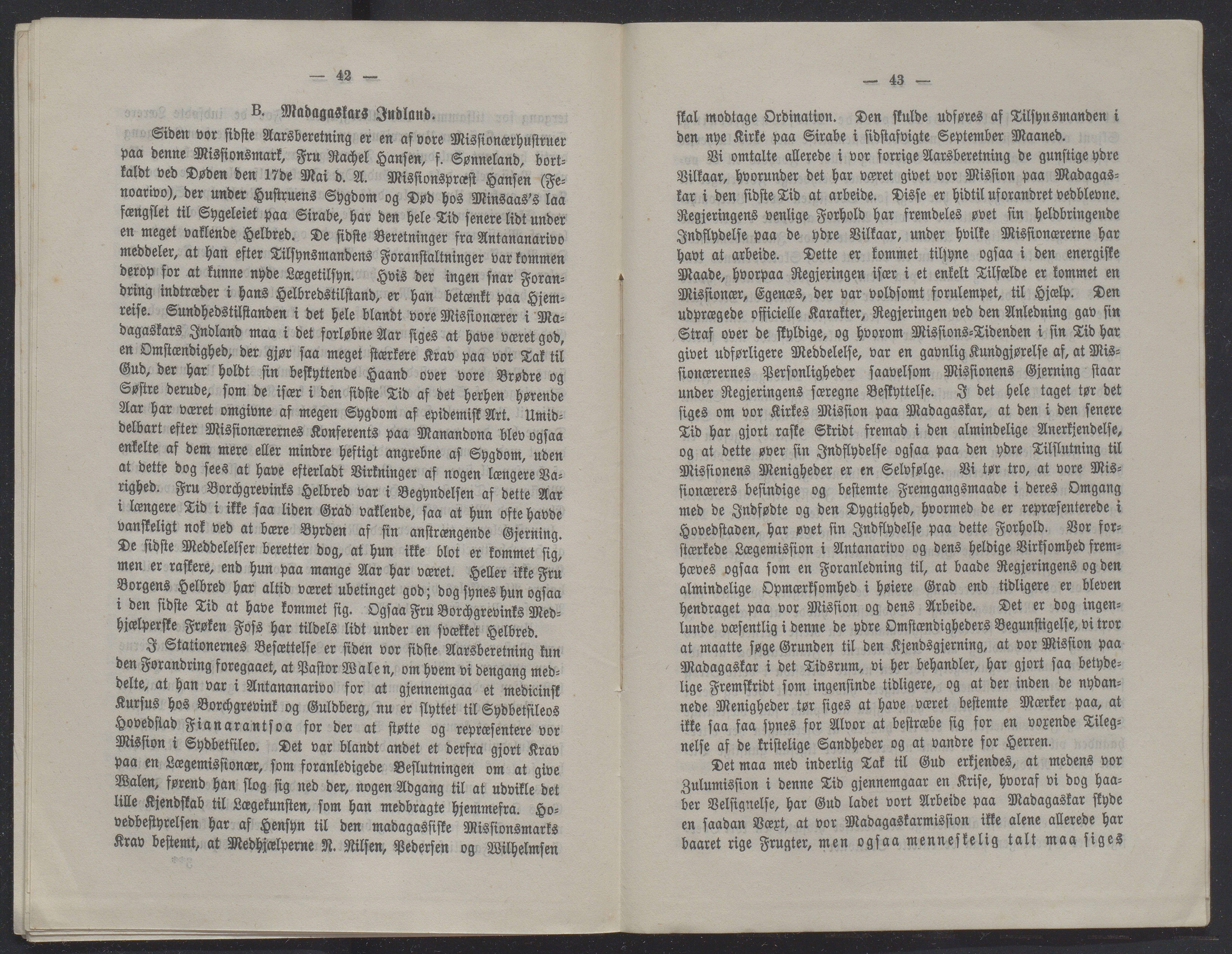 Det Norske Misjonsselskap - hovedadministrasjonen, VID/MA-A-1045/D/Db/Dba/L0338/0006: Beretninger, Bøker, Skrifter o.l   / Årsberetninger 36. , 1878, p. 42-43