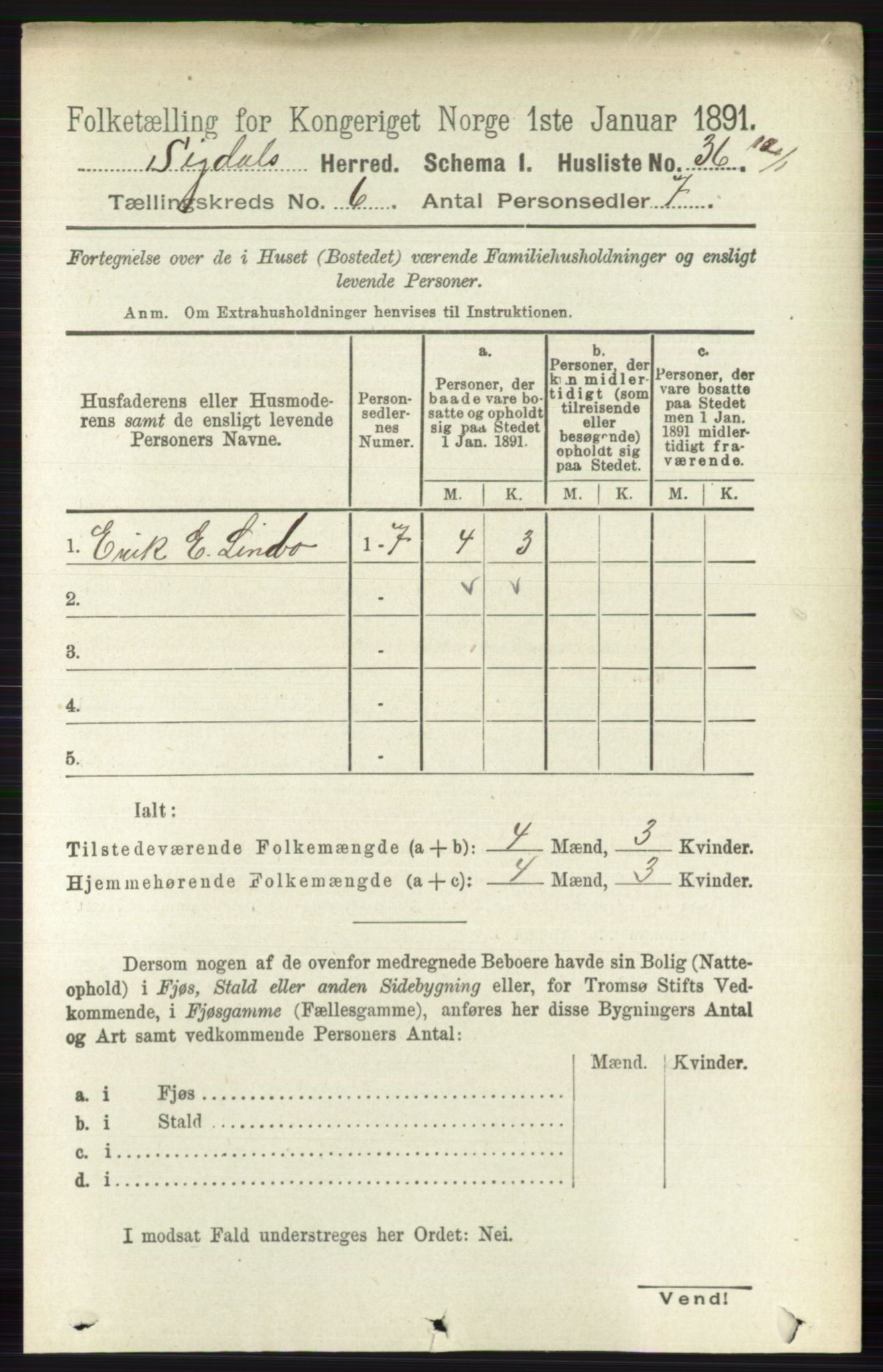 RA, 1891 census for 0621 Sigdal, 1891, p. 2416