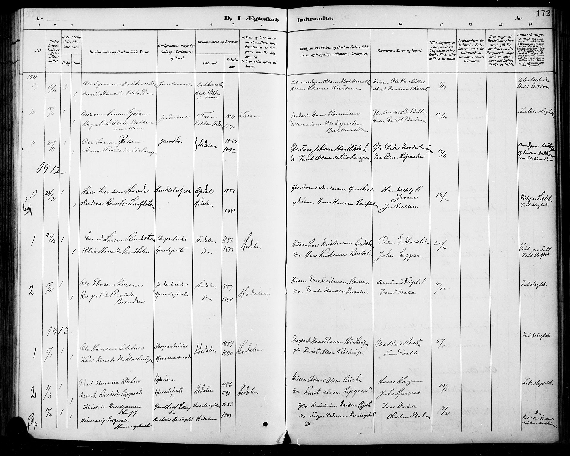 Sel prestekontor, SAH/PREST-074/H/Ha/Hab/L0005: Parish register (copy) no. 5, 1894-1923, p. 172