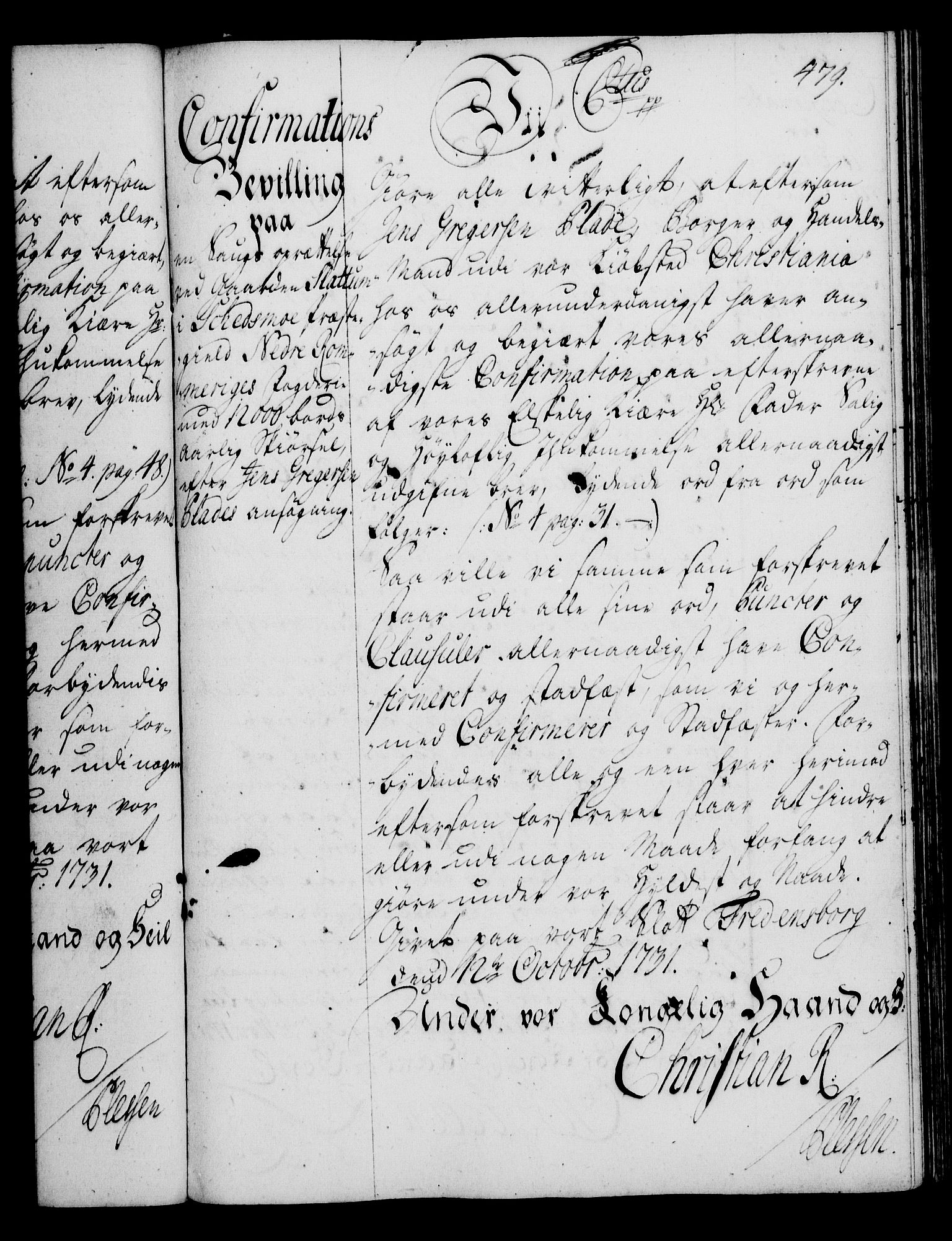 Rentekammeret, Kammerkanselliet, RA/EA-3111/G/Gg/Gga/L0003: Norsk ekspedisjonsprotokoll med register (merket RK 53.3), 1727-1734, p. 479