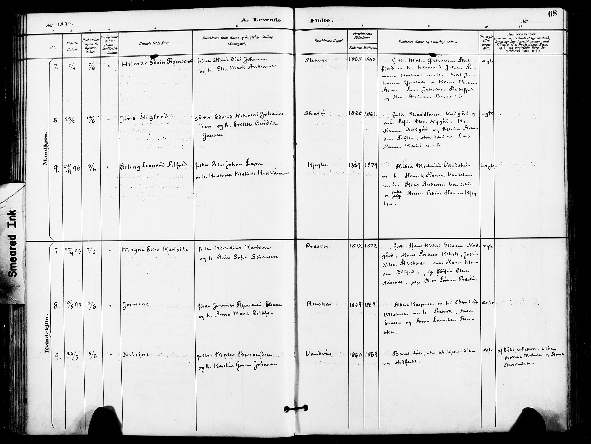 Karlsøy sokneprestembete, AV/SATØ-S-1299/H/Ha/Haa/L0007kirke: Parish register (official) no. 7, 1891-1902, p. 68