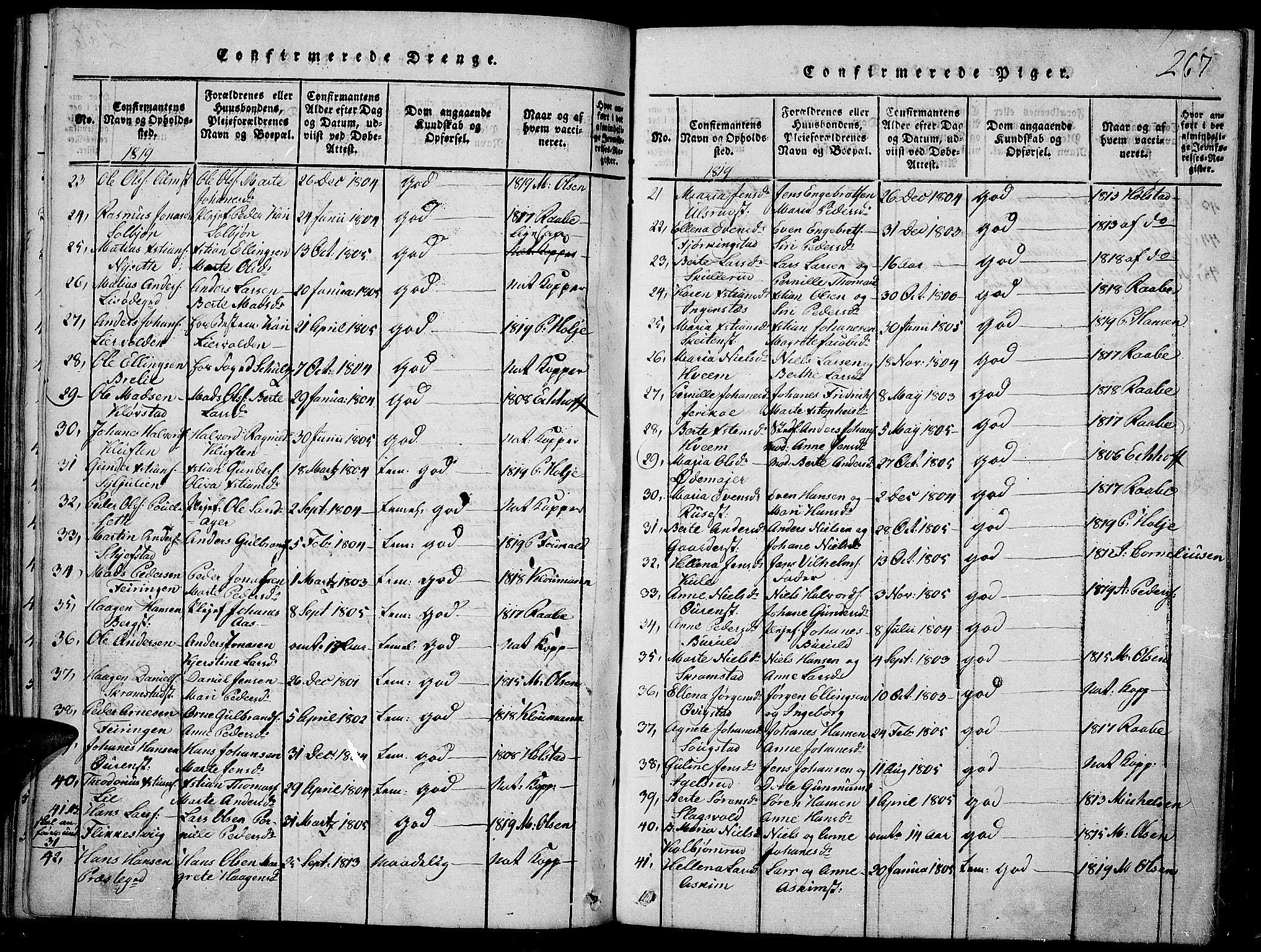 Toten prestekontor, SAH/PREST-102/H/Ha/Haa/L0009: Parish register (official) no. 9, 1814-1820, p. 267