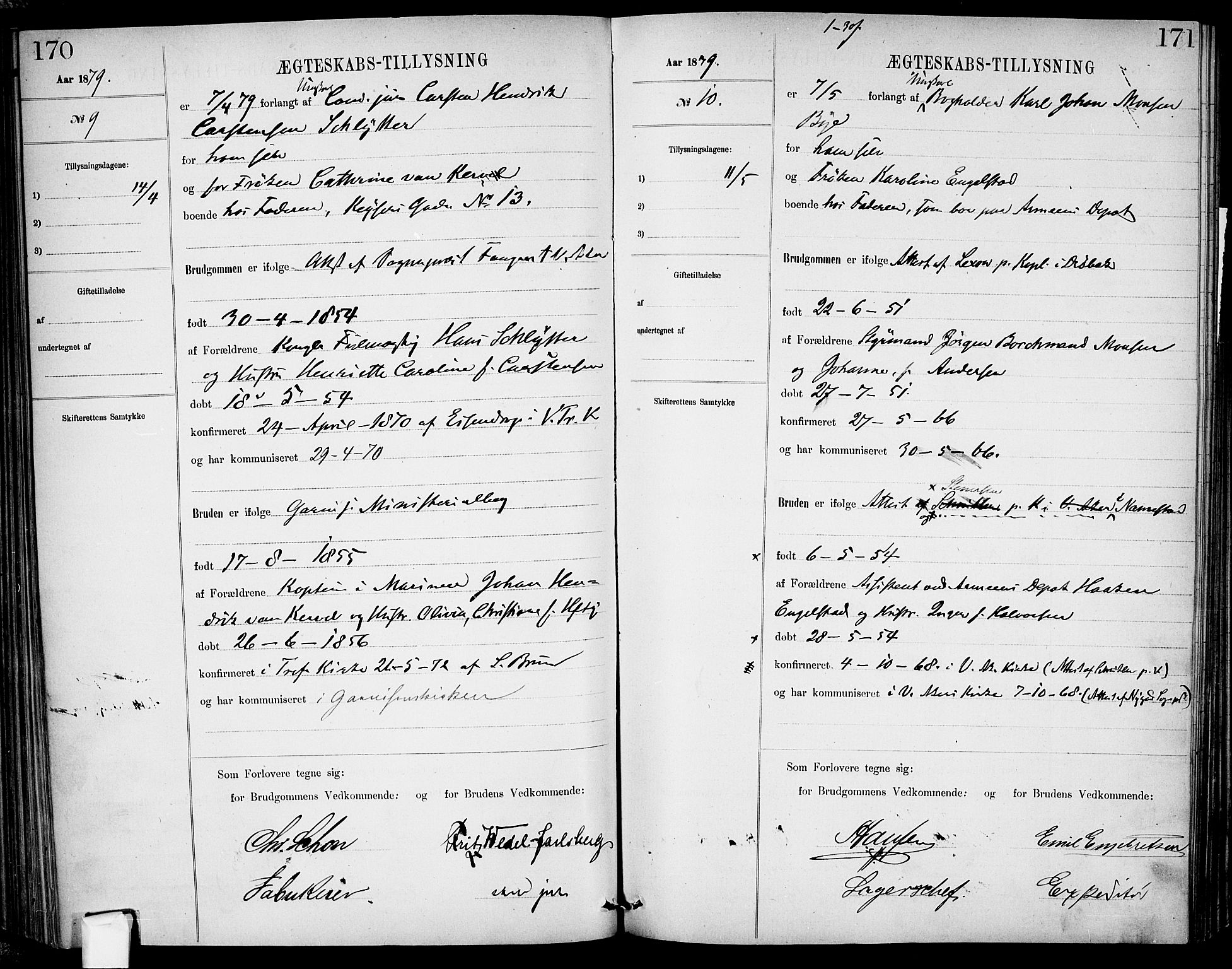 Garnisonsmenigheten Kirkebøker, AV/SAO-A-10846/H/Ha/L0007: Banns register no. I 7, 1872-1893, p. 170-171