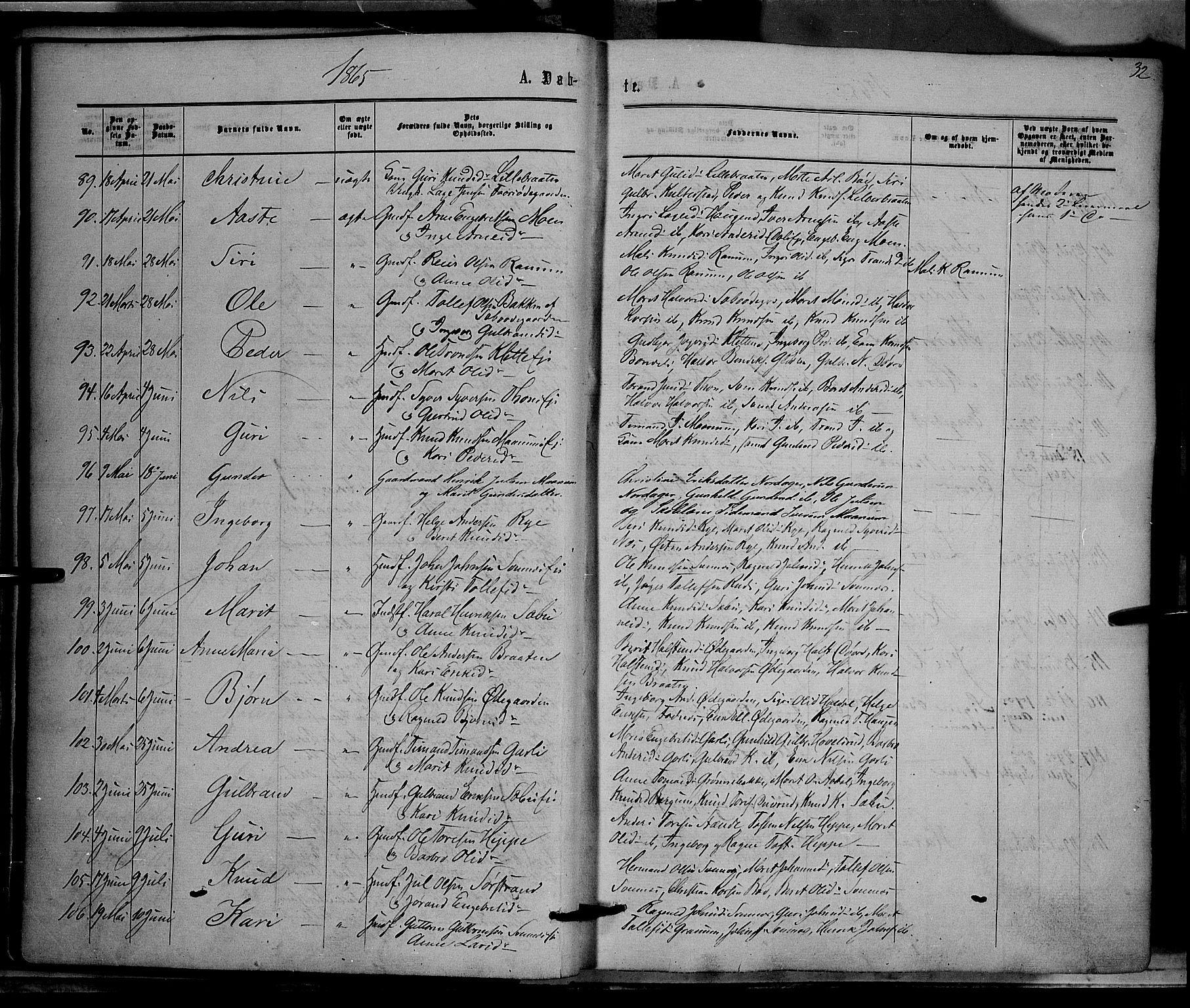 Nord-Aurdal prestekontor, SAH/PREST-132/H/Ha/Haa/L0008: Parish register (official) no. 8, 1863-1875, p. 32