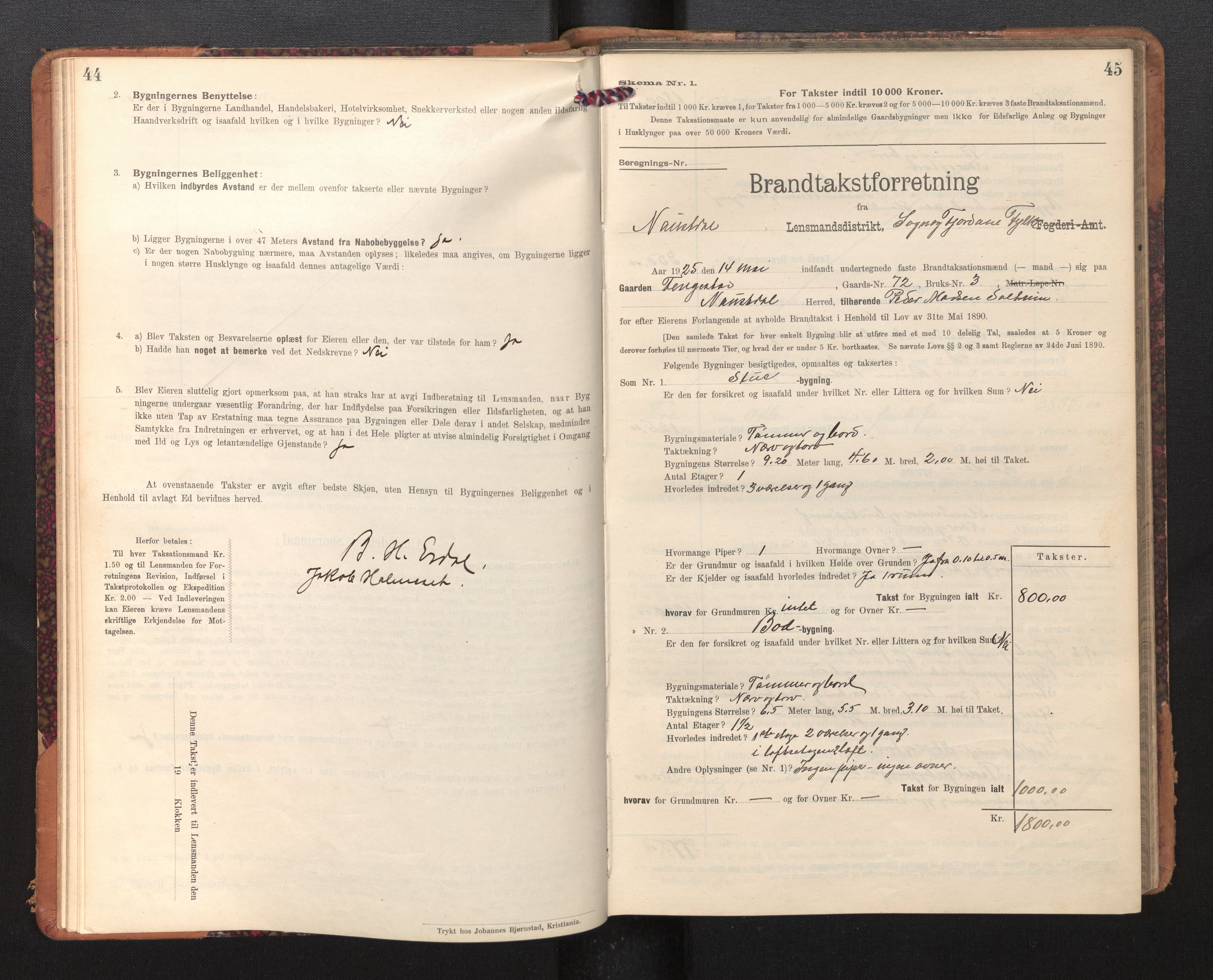Lensmannen i Naustdal, AV/SAB-A-29501/0012/L0002: Branntakstprotokoll, skjematakst, 1911-1953, p. 44-45