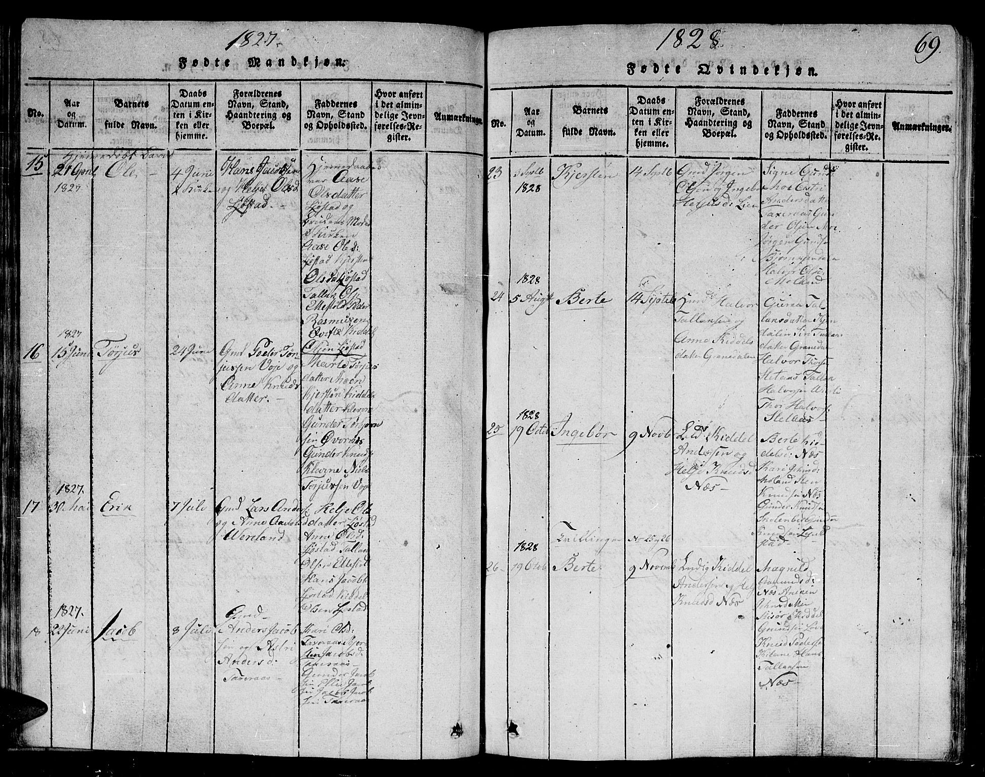 Gjerstad sokneprestkontor, AV/SAK-1111-0014/F/Fb/Fbb/L0001: Parish register (copy) no. B 1, 1813-1863, p. 69