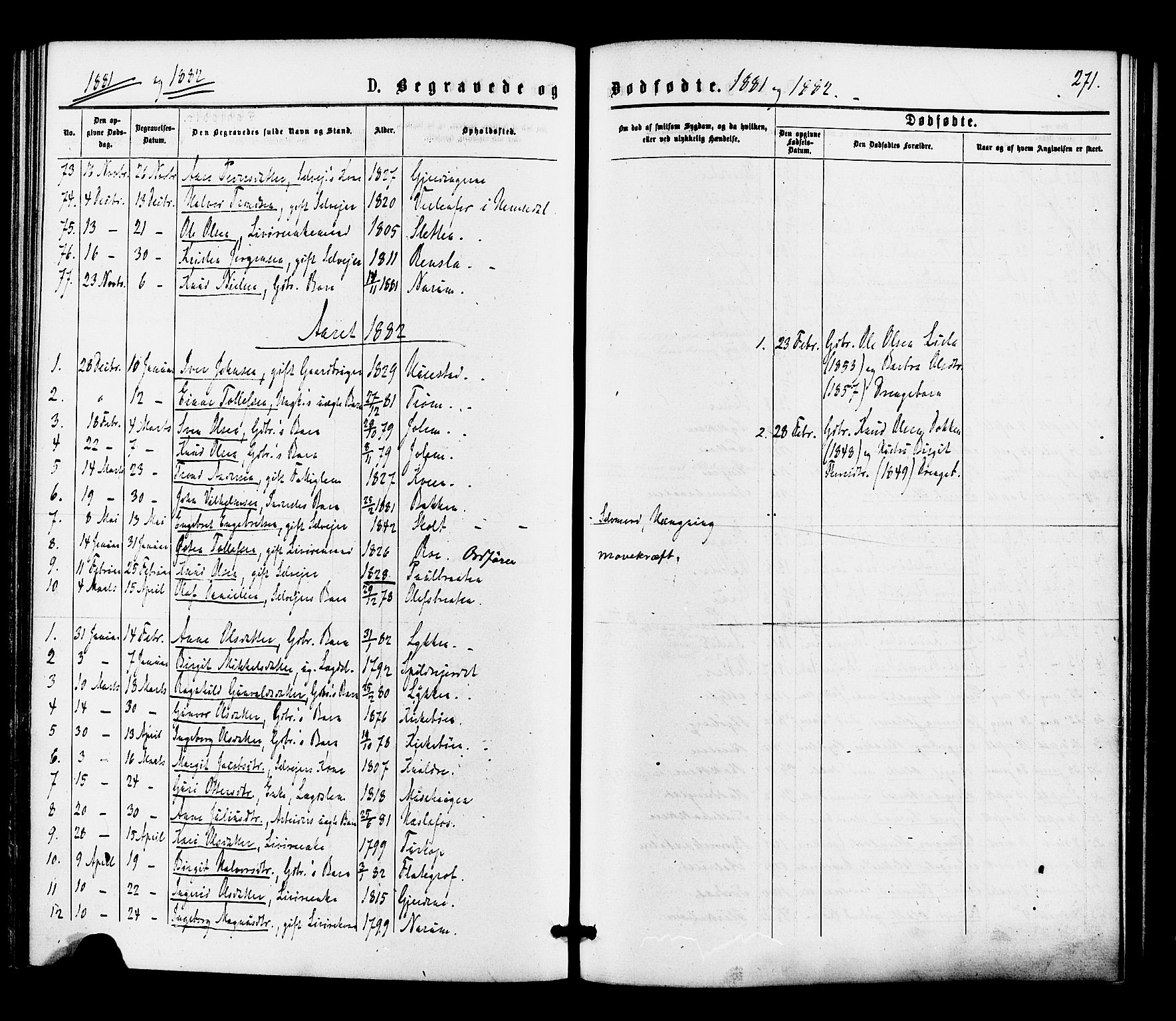 Gol kirkebøker, AV/SAKO-A-226/F/Fa/L0004: Parish register (official) no. I 4, 1876-1886, p. 271