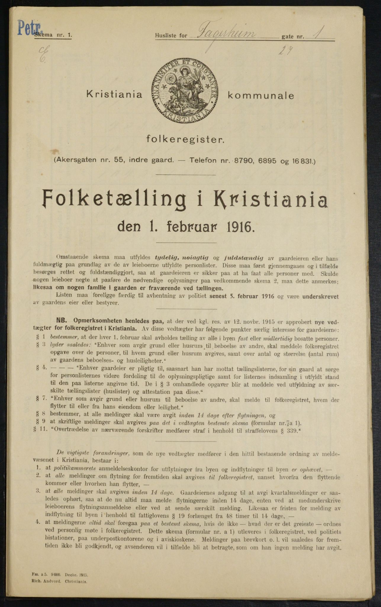 OBA, Municipal Census 1916 for Kristiania, 1916, p. 23445