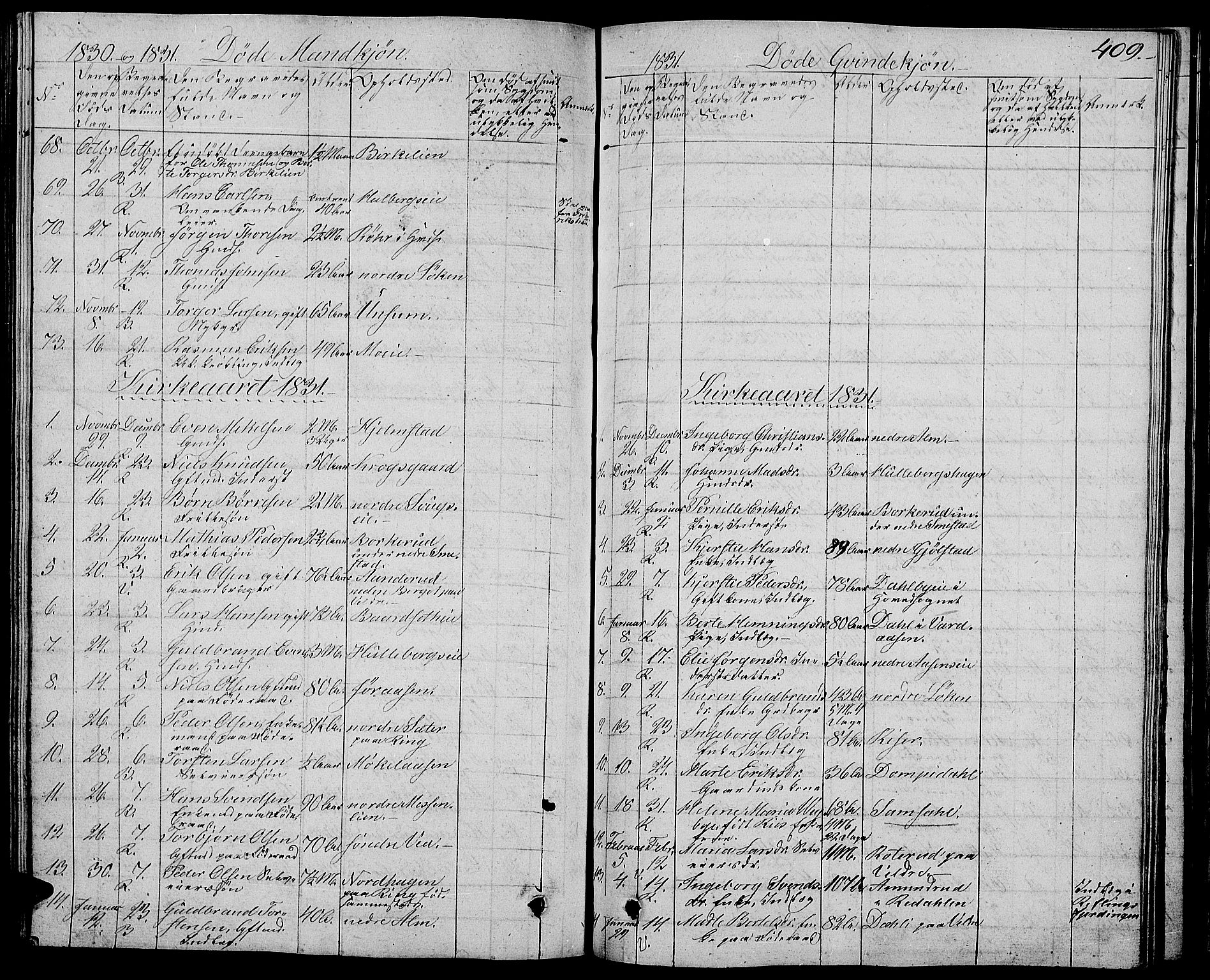 Ringsaker prestekontor, AV/SAH-PREST-014/L/La/L0004: Parish register (copy) no. 4, 1827-1838, p. 409