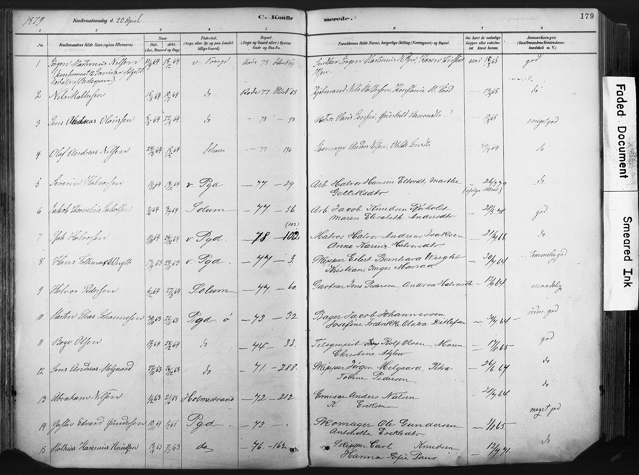 Porsgrunn kirkebøker , SAKO/A-104/F/Fa/L0008: Parish register (official) no. 8, 1878-1895, p. 179