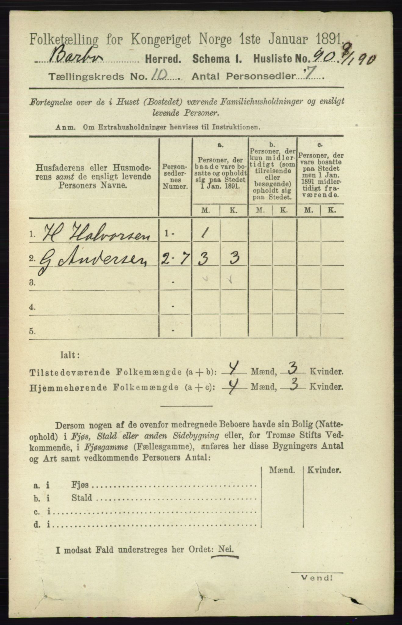 RA, 1891 census for 0990 Barbu, 1891, p. 7890