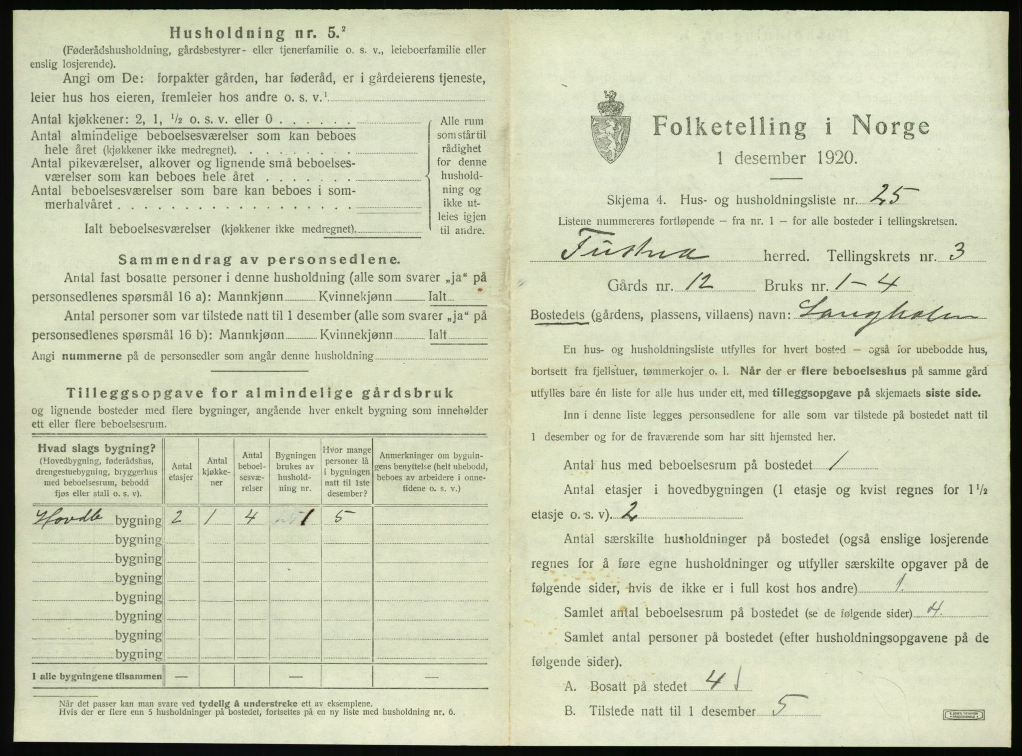 SAT, 1920 census for Tustna, 1920, p. 231