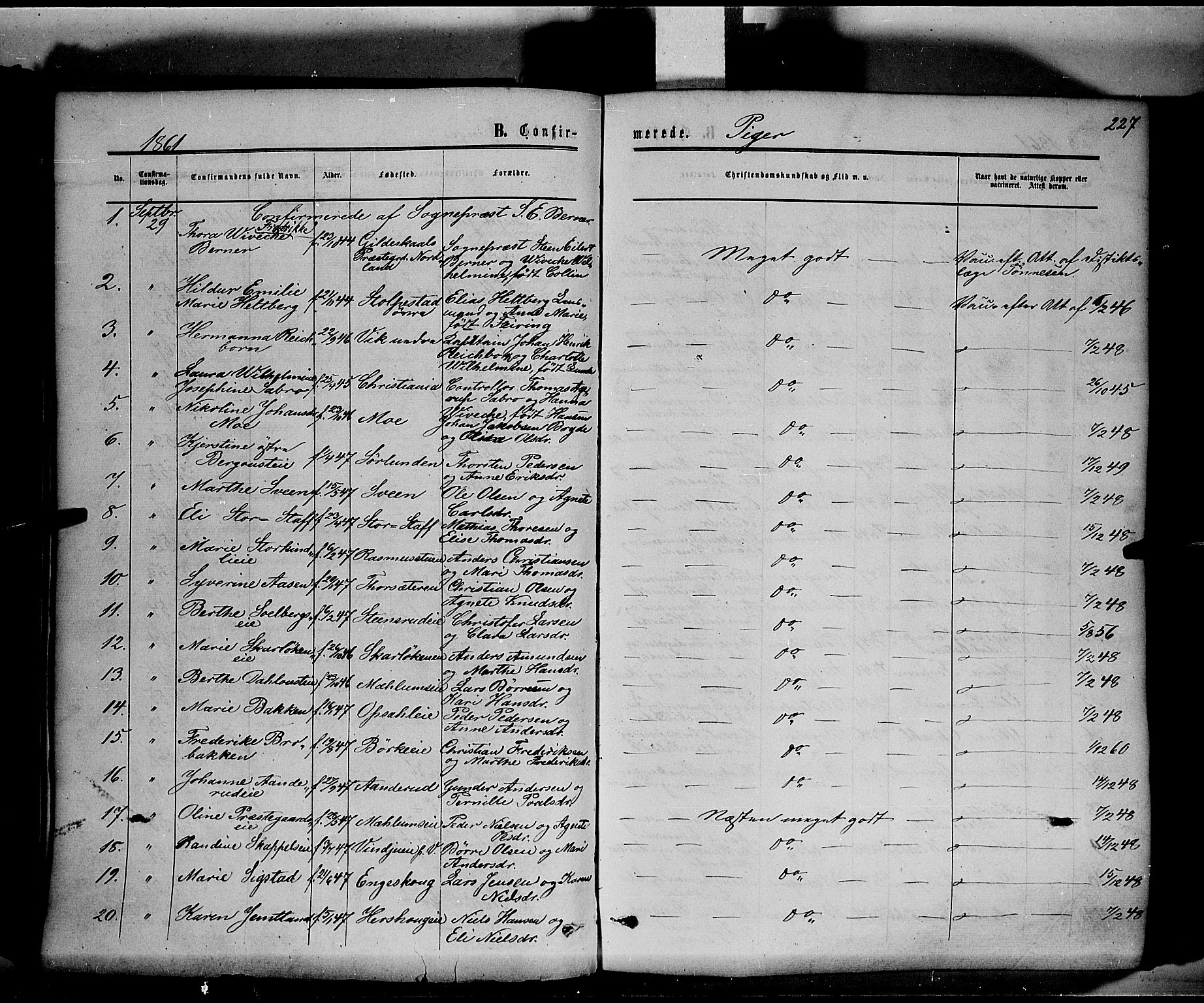 Ringsaker prestekontor, AV/SAH-PREST-014/K/Ka/L0010: Parish register (official) no. 10, 1861-1869, p. 227