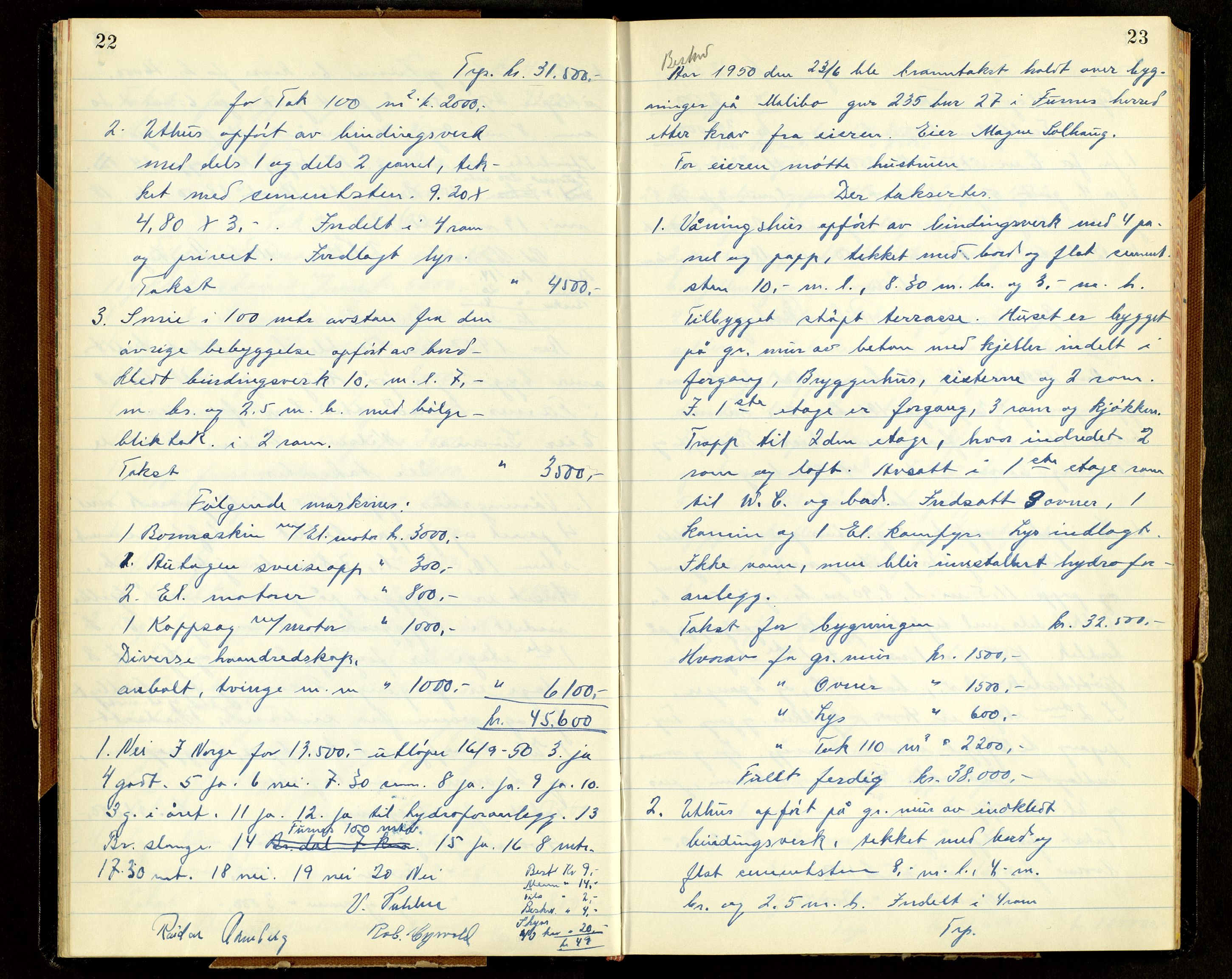 Norges Brannkasse, Furnes, AV/SAH-NBRANF-004/F/L0005: Branntakstprotokoll, 1950-1958, p. 22-23