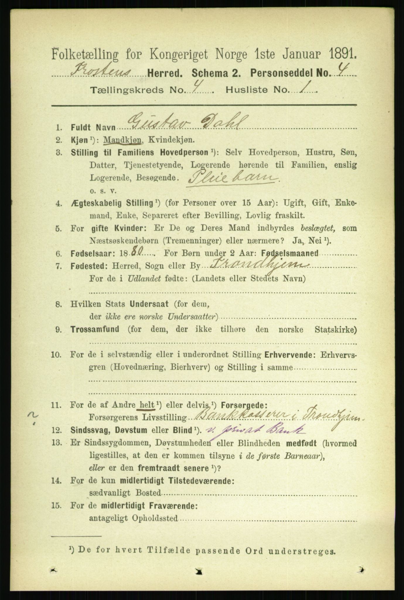 RA, 1891 census for 1717 Frosta, 1891, p. 2645