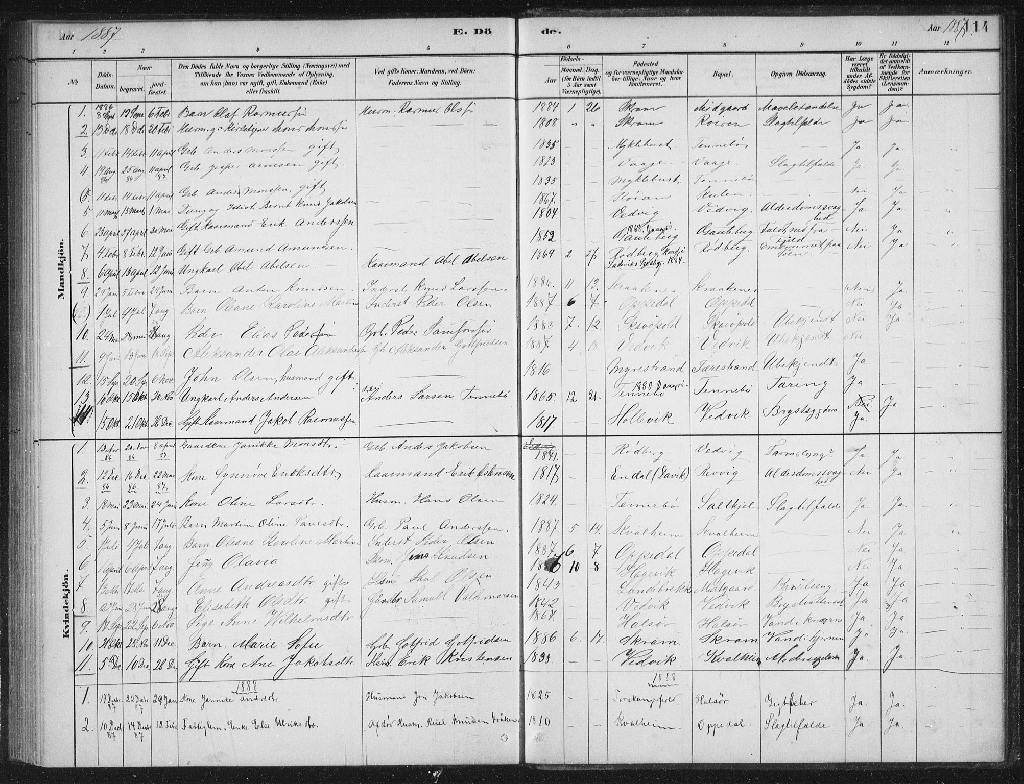 Selje sokneprestembete, AV/SAB-A-99938/H/Ha/Haa/Haac/L0001: Parish register (official) no. C  1, 1881-1888, p. 114