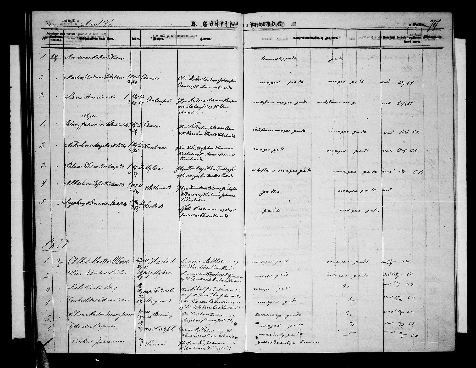 Ministerialprotokoller, klokkerbøker og fødselsregistre - Nordland, AV/SAT-A-1459/897/L1412: Parish register (copy) no. 897C02, 1867-1886, p. 77