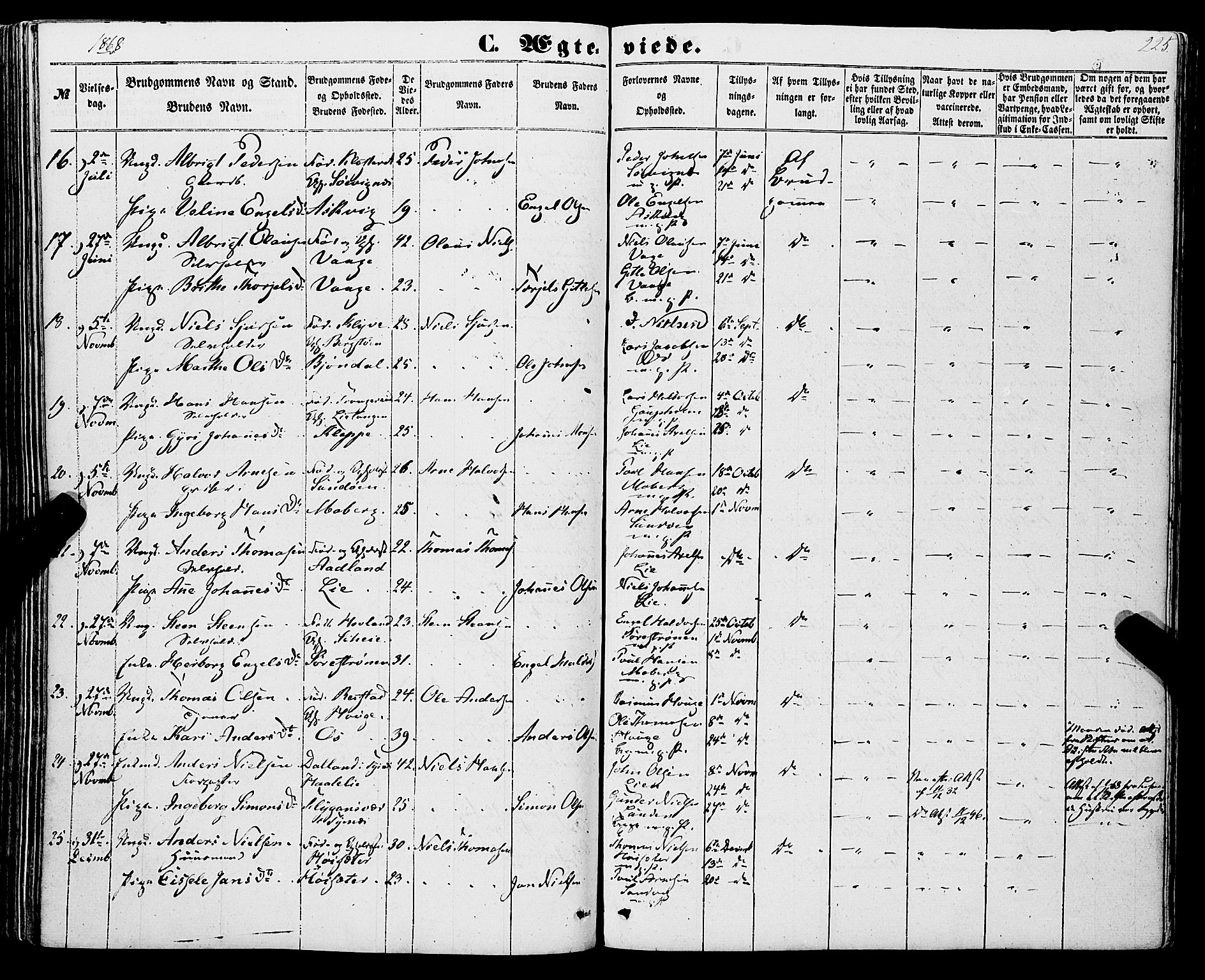Os sokneprestembete, SAB/A-99929: Parish register (official) no. A 17, 1860-1873, p. 225