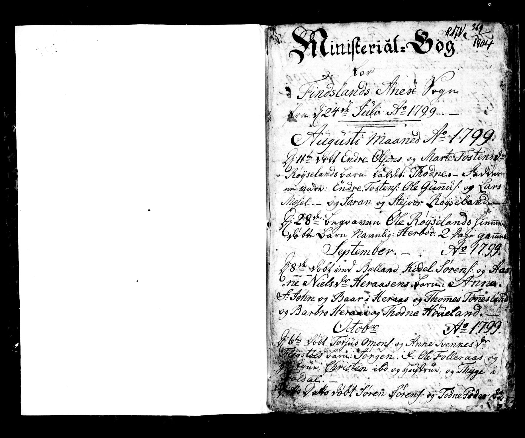 Bjelland sokneprestkontor, SAK/1111-0005/F/Fa/Fab/L0001: Parish register (official) no. A 1, 1799-1810