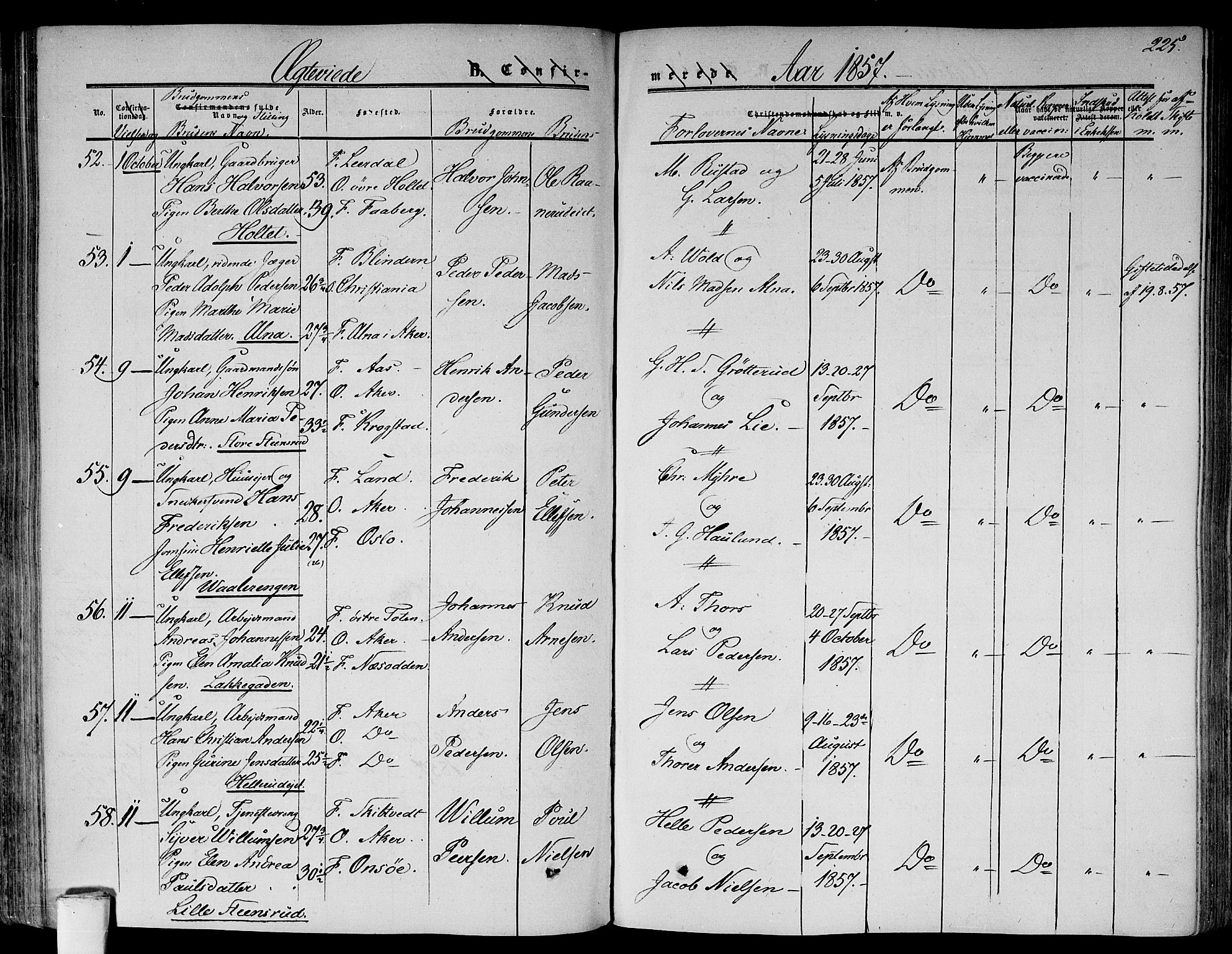 Gamlebyen prestekontor Kirkebøker, SAO/A-10884/F/Fa/L0004: Parish register (official) no. 4, 1850-1857, p. 225
